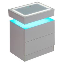 U-HOMY - LED Nightstand with Wireless Charging Station, Floating Bedside Table with RGB Lights, USB Ports, and Storage Drawers - White