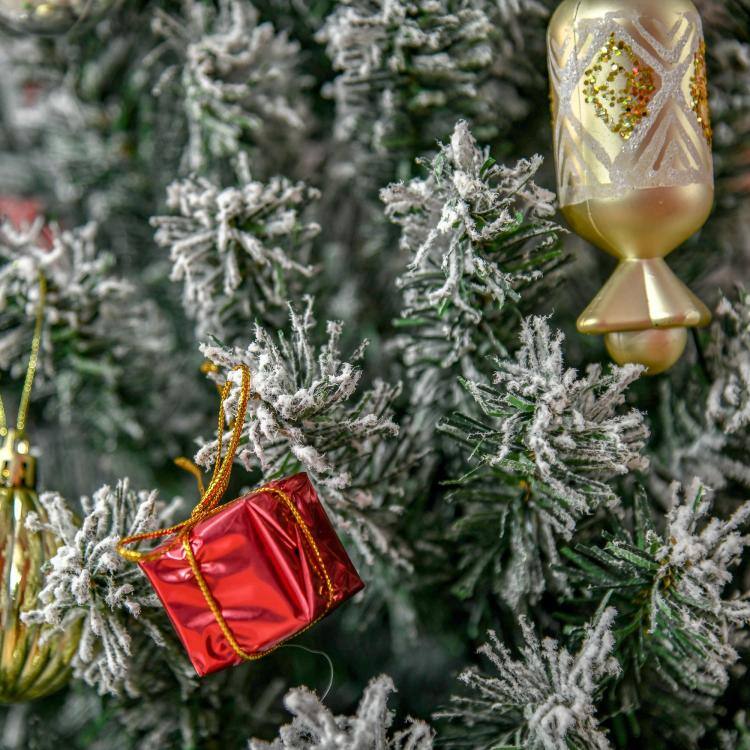 Alt View 9. PULUZ - 6ft Flocked Christmas Tree, Pencil Artificial Xmas Tree with Faux Snow, Dense Branches, Foldable Metal Base for Indoor H - Green.
