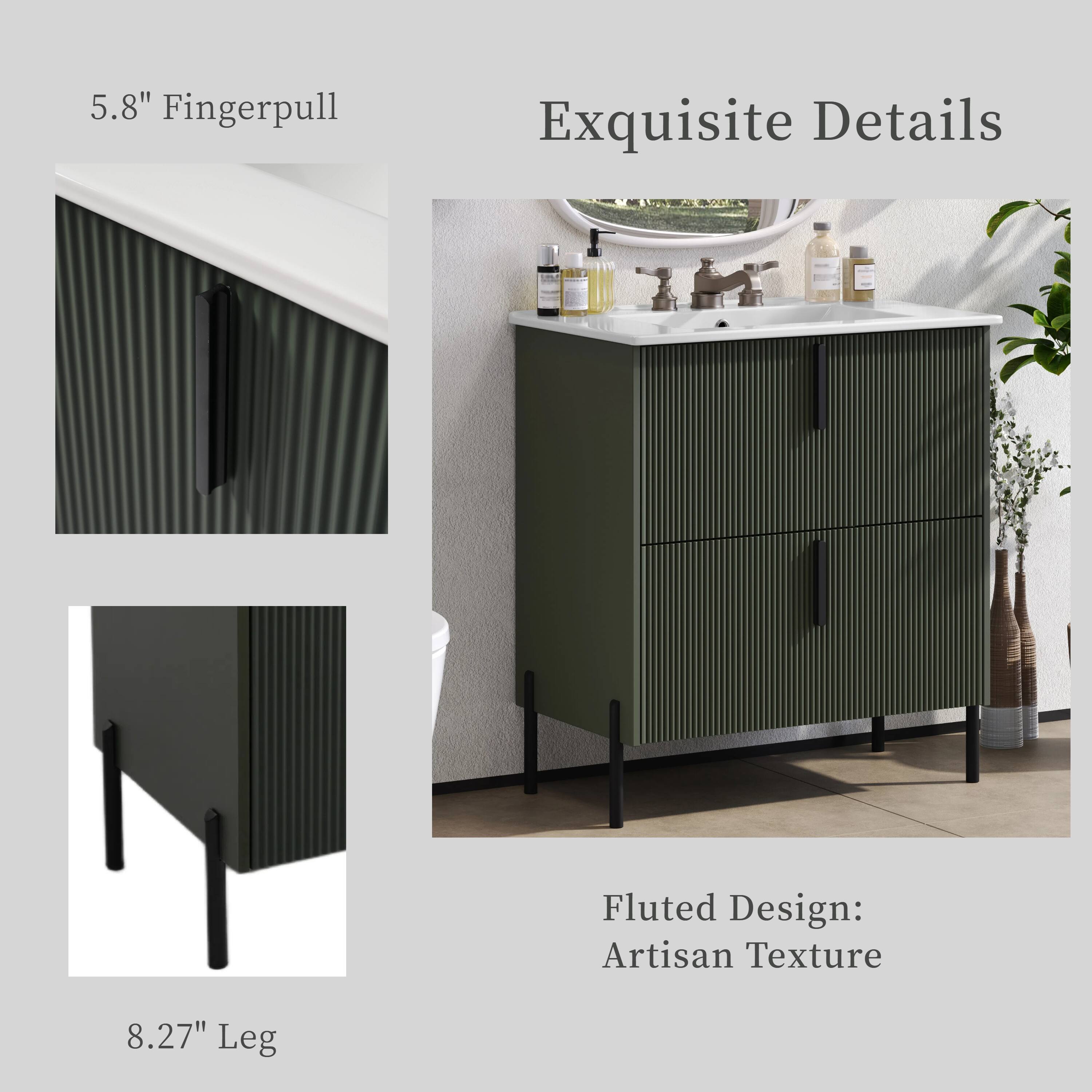 5.8" Fingerpull  
Exquisite Details  
Fluted Design: Artisan Texture  
8.27" Leg
