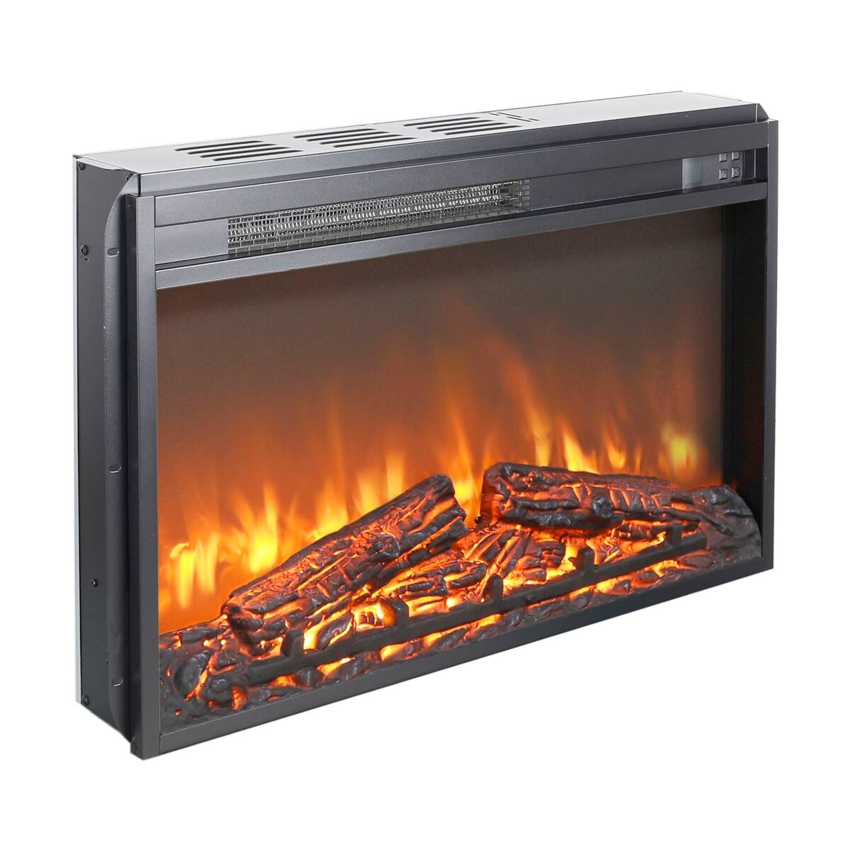 Front. Loheer - Loheer 26 inch electric fireplace insert ultra thin heater with log set - Antique Black.