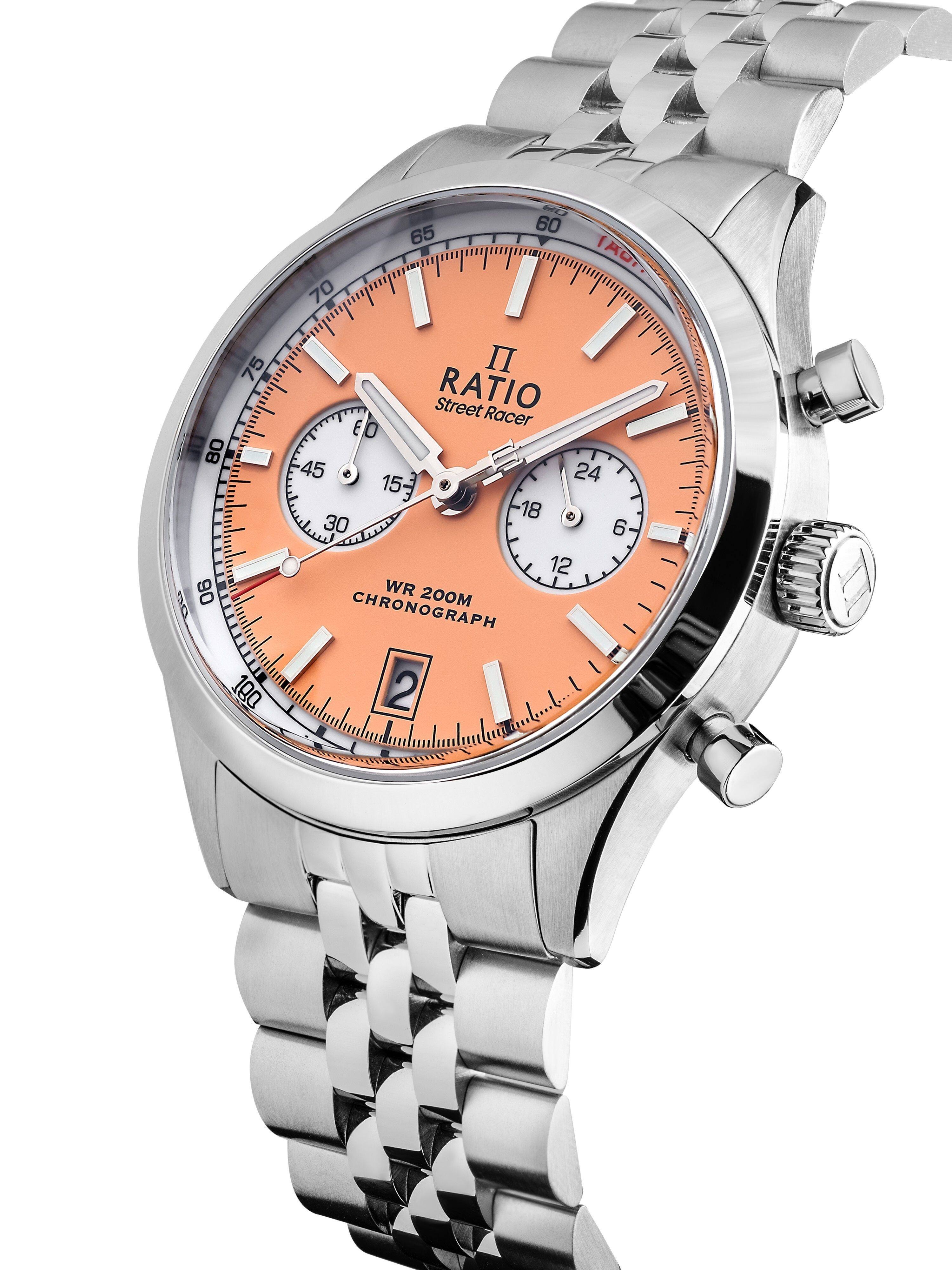 70 65 UM 60 GAI 75 80 ad 90 100  
Street RATIO E Racer  
0 45 24 15 3 18 30 6 12 WR 200M CHRONOGRAPH 2