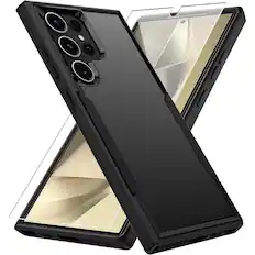 Front. Entronix - Entronix Bundle for Galaxy S23 Ultra - Soft-Touch Dual-Layer Case & 1 Clear Screen Protector - Black.