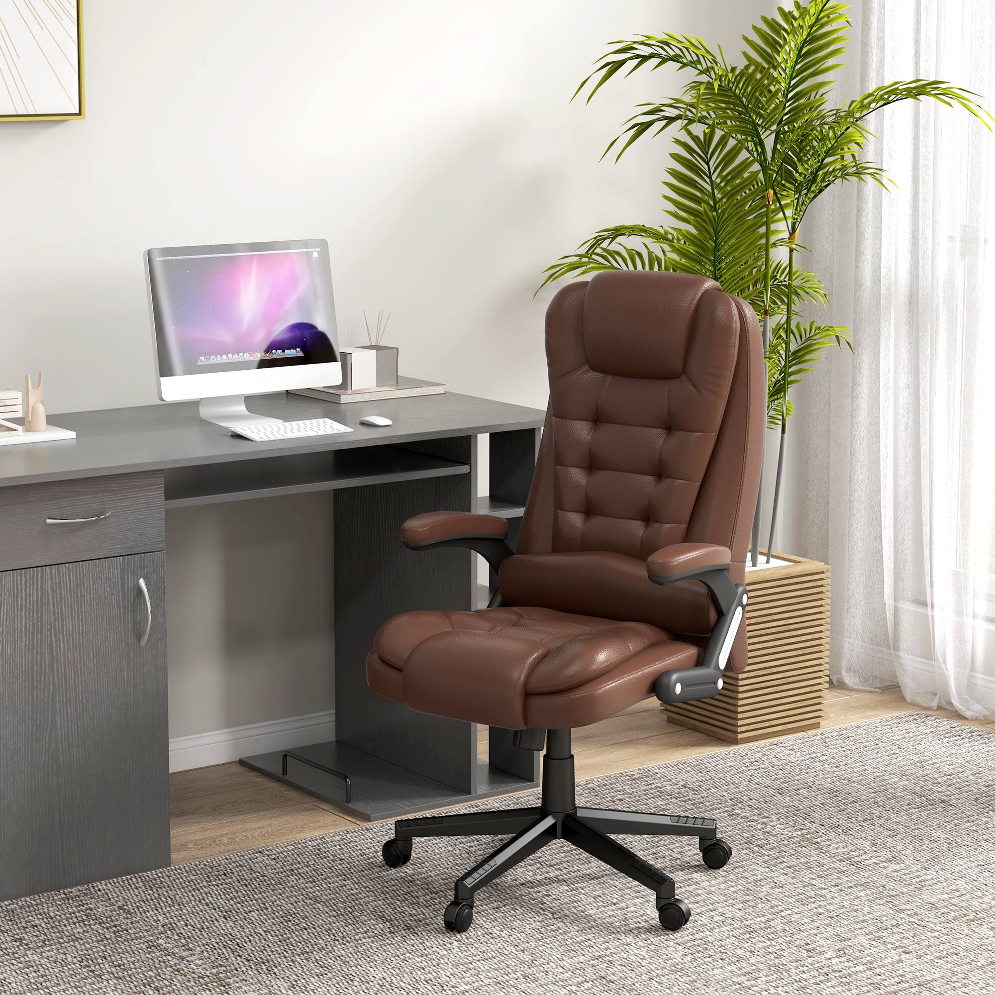 Alt View 1. Homcom - High Back Vibration Massage Office Chair with 6 Vibration Points, Heated Reclining PU Leather Computer Chair - Brown.