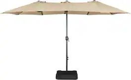 Yardgrace - 15ft Triple Patio Umbrella with Base Double Sided Easy Crank 12 Ribs Ventilation Openings - Beige
