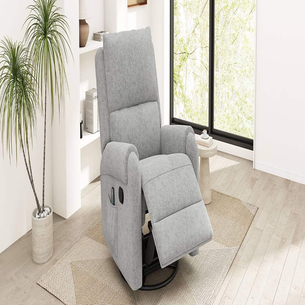 Back. Ropilly - Ropilly Grey Manual Massage Recliner Nursery Swivel Rocker with Timer - Grey.