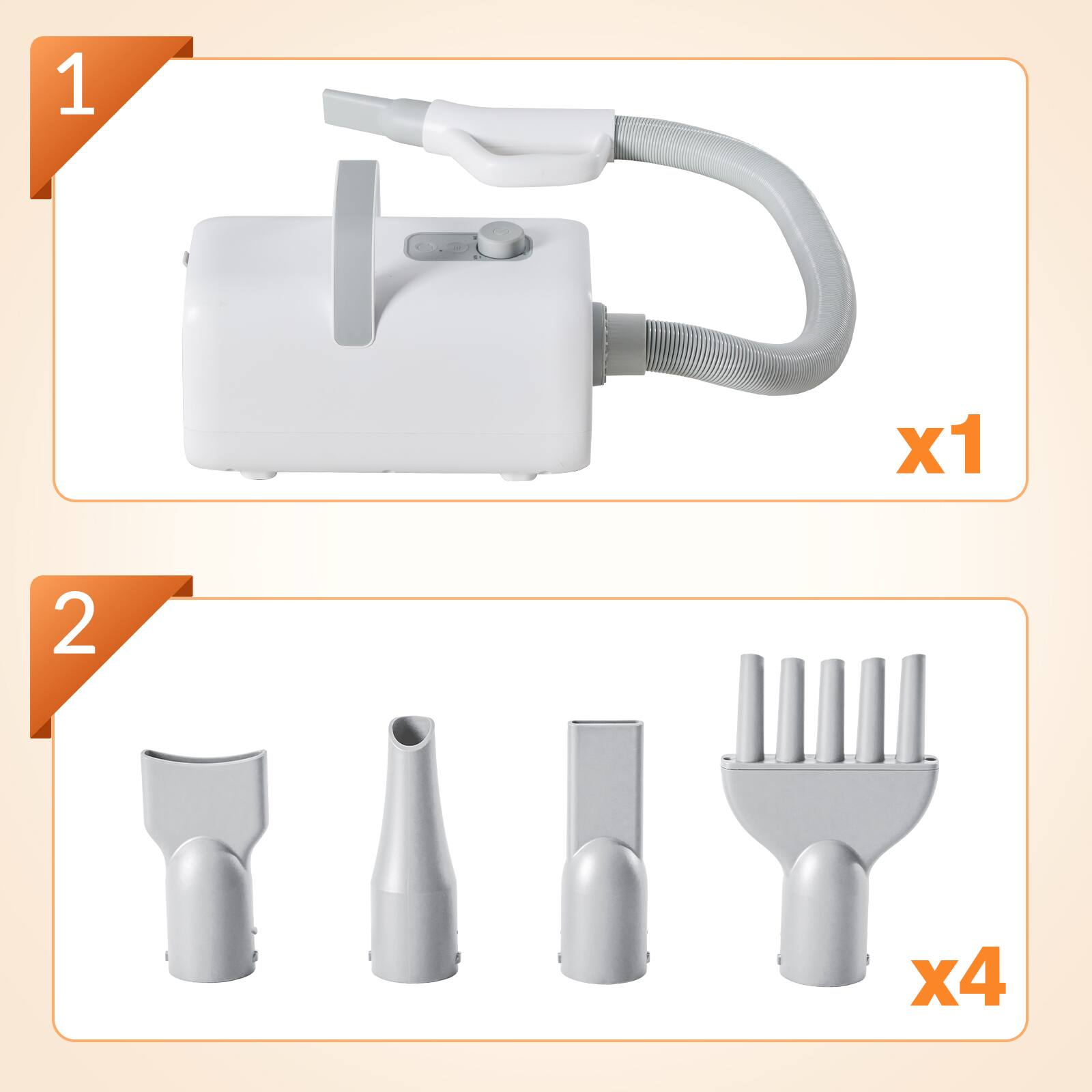 Back. Bestier - 1550W High-Velocity Pet Dryer with Heater, Adjustable Speed & Temp, Dog Grooming Blower with 4 Nozzles.