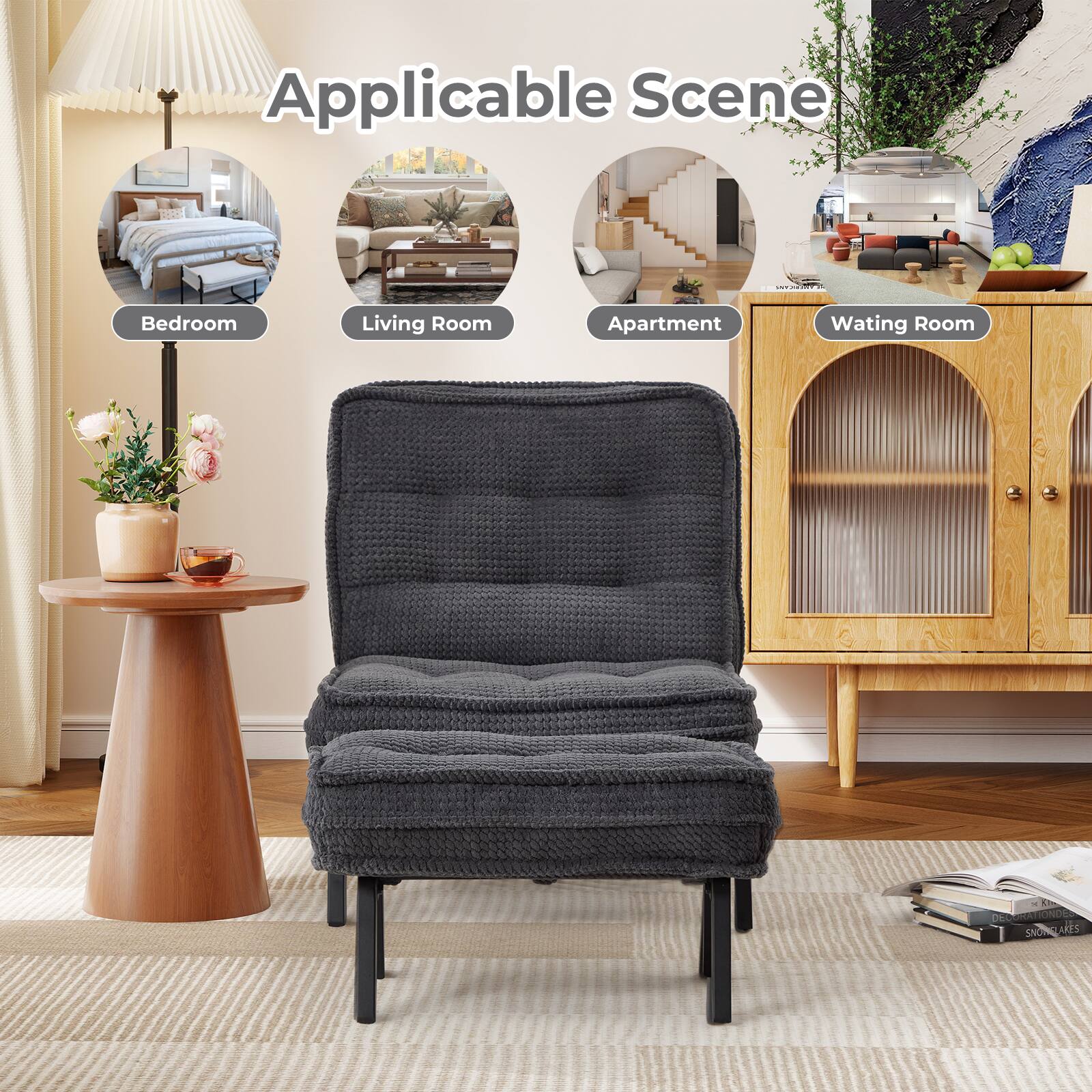 Applicable Scene  
Bedroom  
Living Room  
Apartment  
Waiting Room  

DEDRA  
CRATONDES  
SNONKLARES  
SNOW