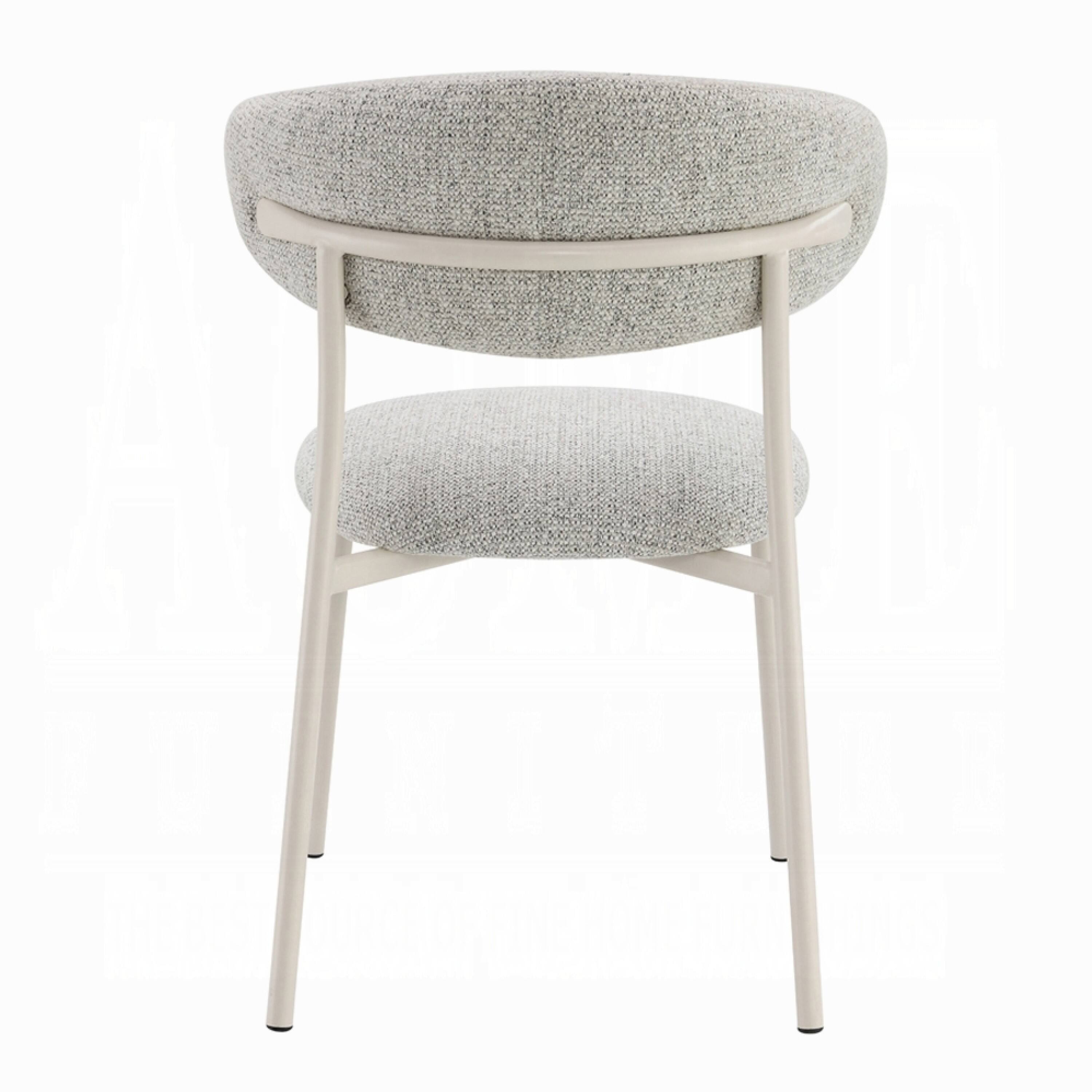 Alt View 3. Manhattan Lane - Side Dining Chair Set of 2, Gray Boucle, Curved Backrest, Metal Legs - Light Gray, Light Beige.