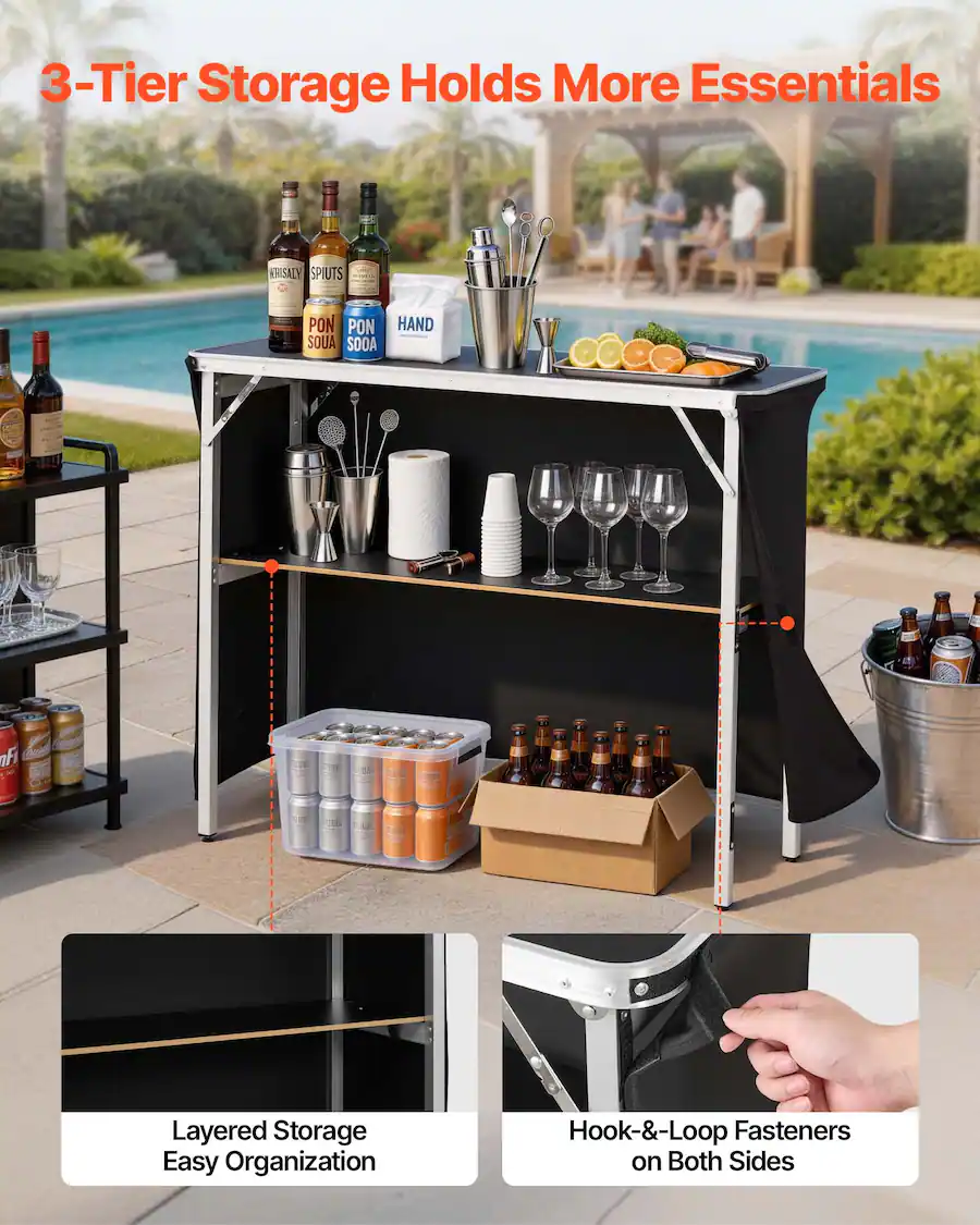 VEVOR Folding Portable Bar Table, 43.3 x 15.2 x 34.8 in, with Carry Bag ...