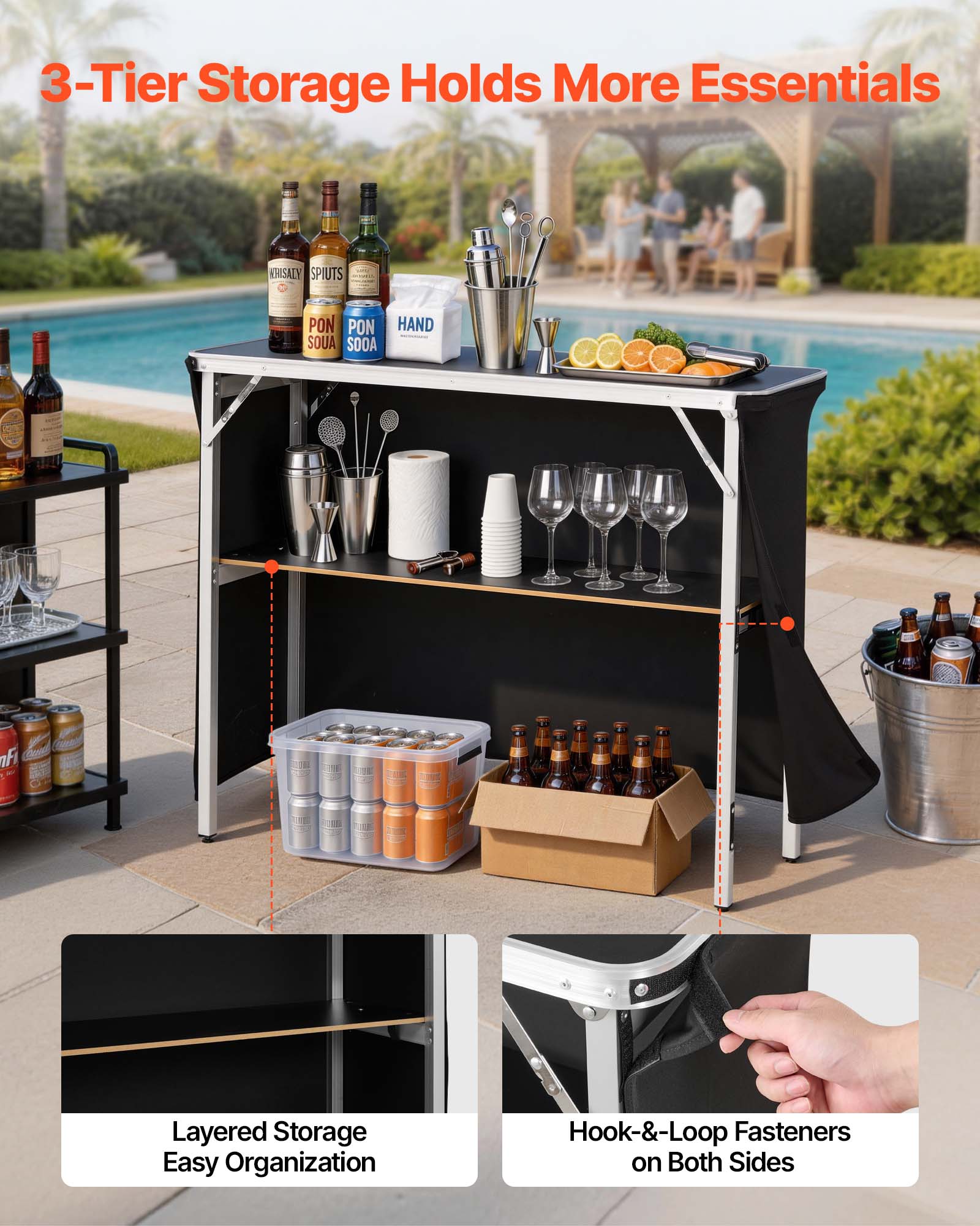 VEVOR Folding Portable Bar Table, 43.3 x 15.2 x 34.8 in, with Carry Bag ...