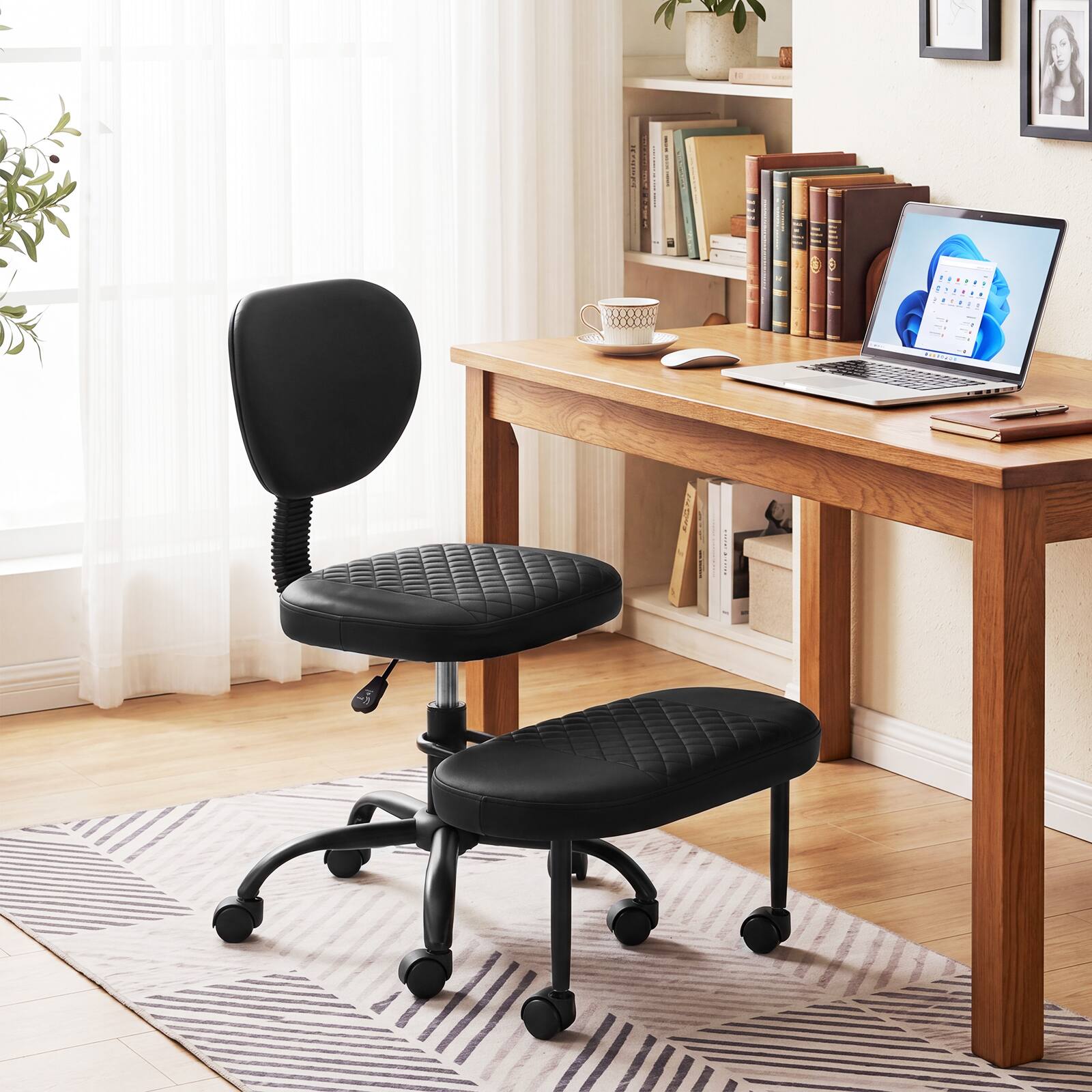 Alt View 3. Costway - Costway Ergonomic Cross Legged Office Chair with Wheels, Height-Adjustable Seat for Home - Black.
