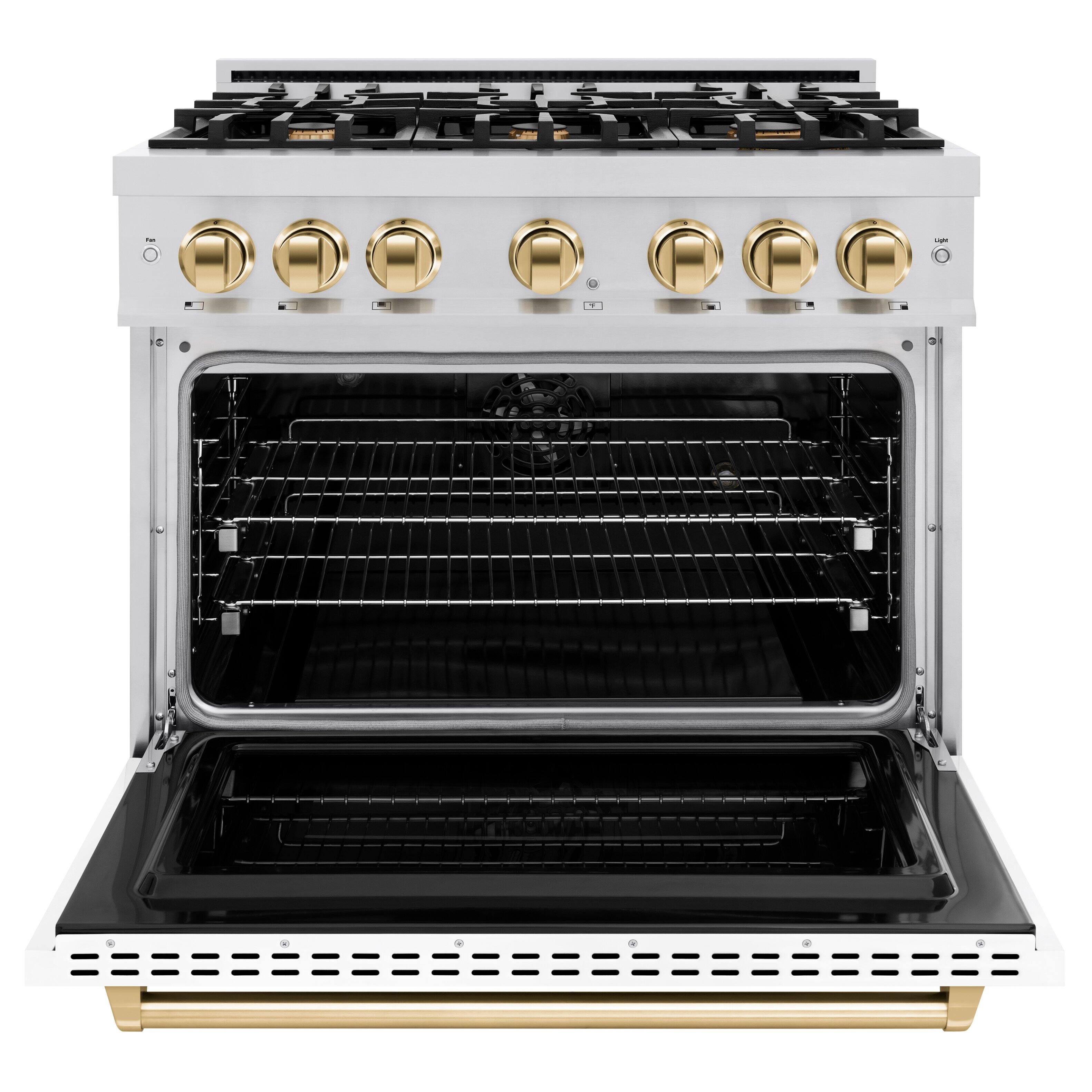 Alt View 1. ZLINE - ZLINE Autograph 36" Classic Dual Fuel Range with Gold Accents (CDRZ-WM-36-G) - White.