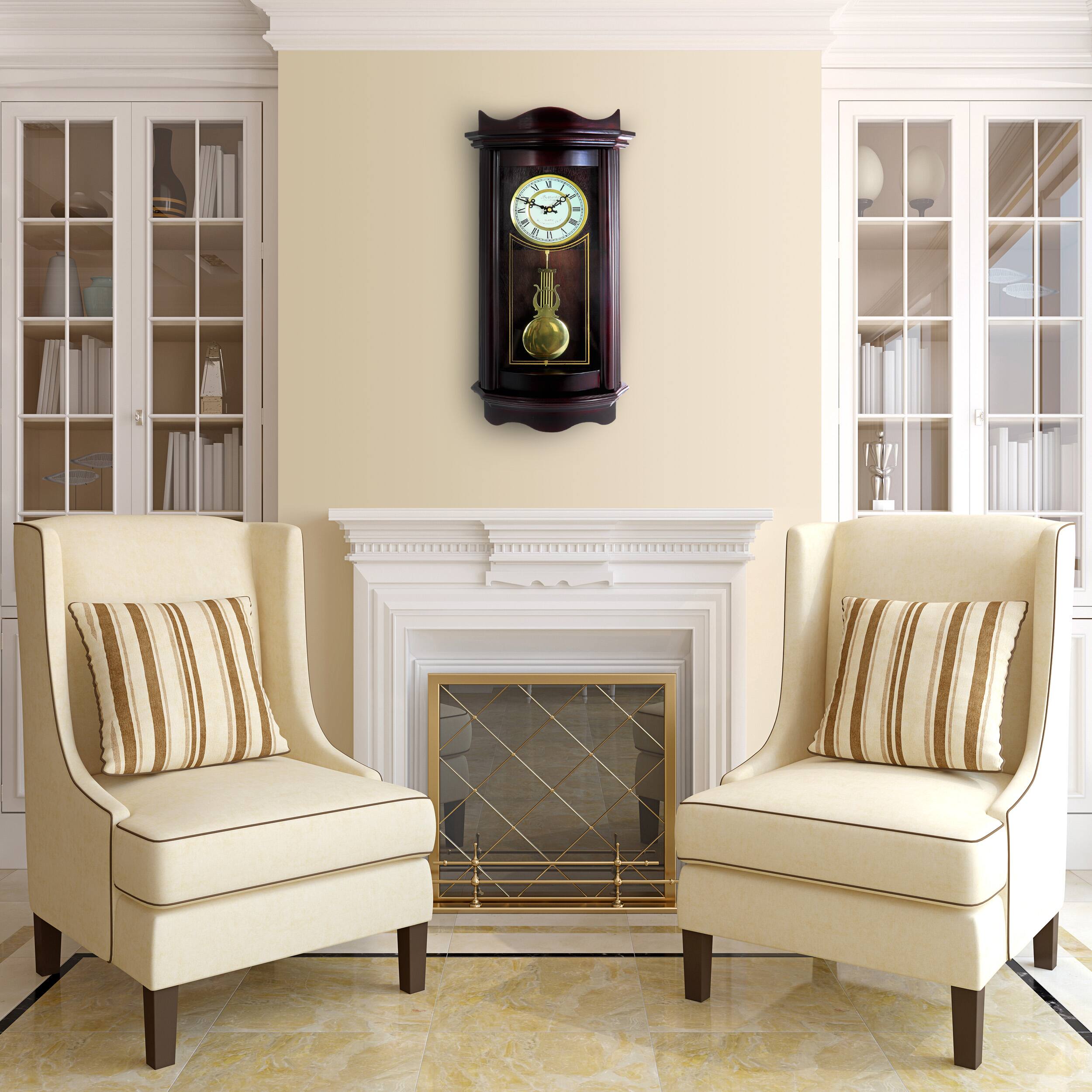 Alt View 3. Bedford Clock Collection - Bedford Clock Collection 25 Inch Chiming Pendulum Wall Clock in Weathered Chocolate Cherry Finish - Brown.