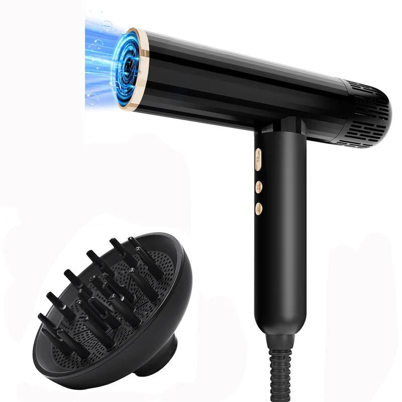 Front. NICEBAY - Nicebay Ionic Hair Dryer, Fast Drying with 2 Speed, Heat Setting, Cool Button, with Diffuser, Nozzle, Concentrator Comb - Gold.