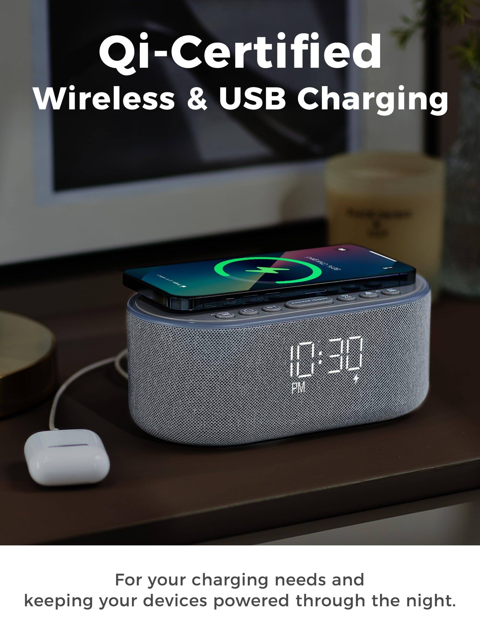 Qi-Certified Wireless & USB Charging

For your charging needs and keeping your devices powered through the night.