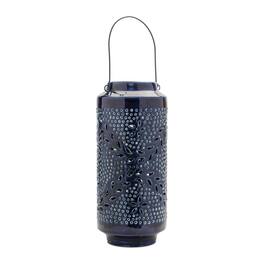 BreeBe - Snowflake Punched Metal Candle Lantern 15.5"H - Blue
