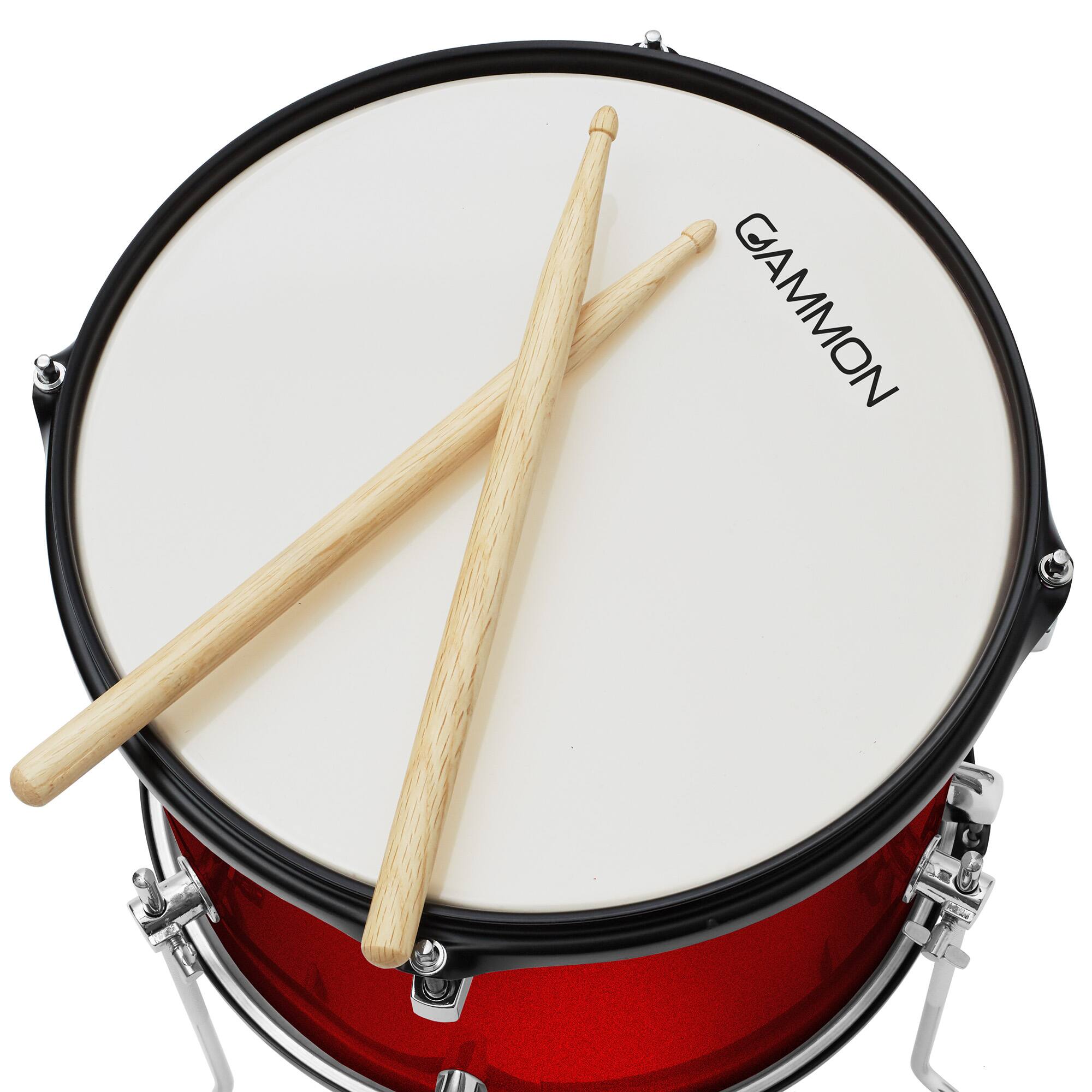 Alt View 2. Gammon Percussion - 5pc Junior Drum Set - Beginner Percussion Kit with Stool and Stands - Red.