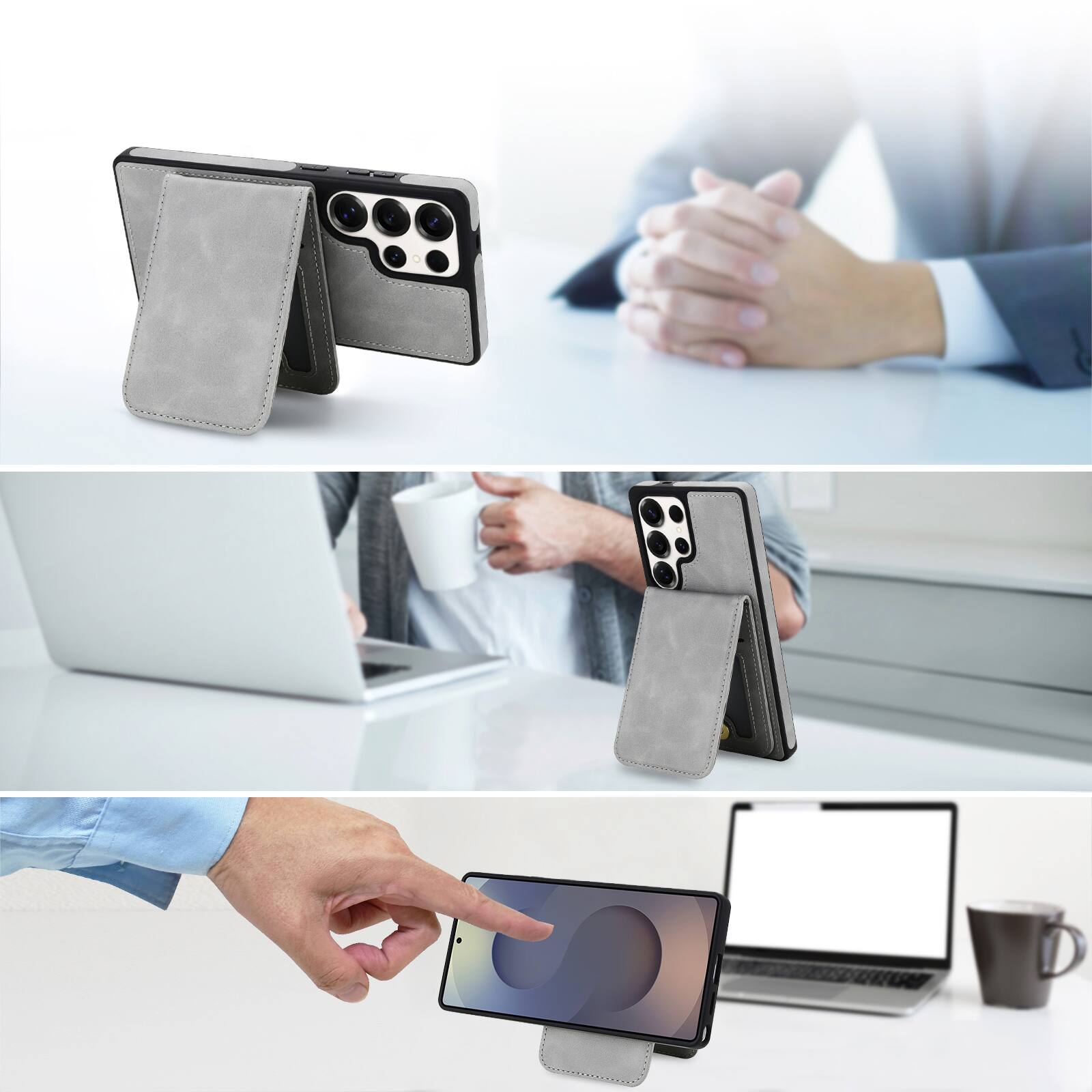 Back. Dteck - Detachable Magnetic Wallet Case for Samsung Galaxy S25 Ultra,Retro RFID Blocking PU Leather Folio Cover with Card Holder - Gray.
