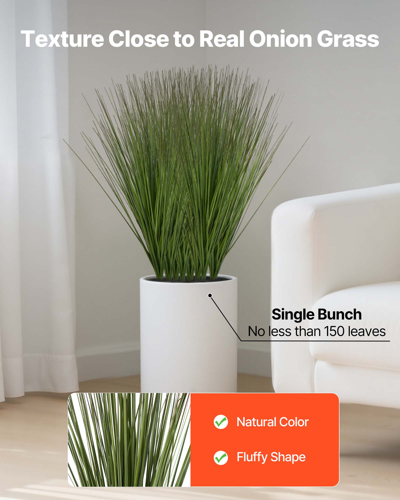 Texture Close to Real Onion Grass

Single Bunch  
No less than 150 leaves

Natural Color  
Fluffy Shape