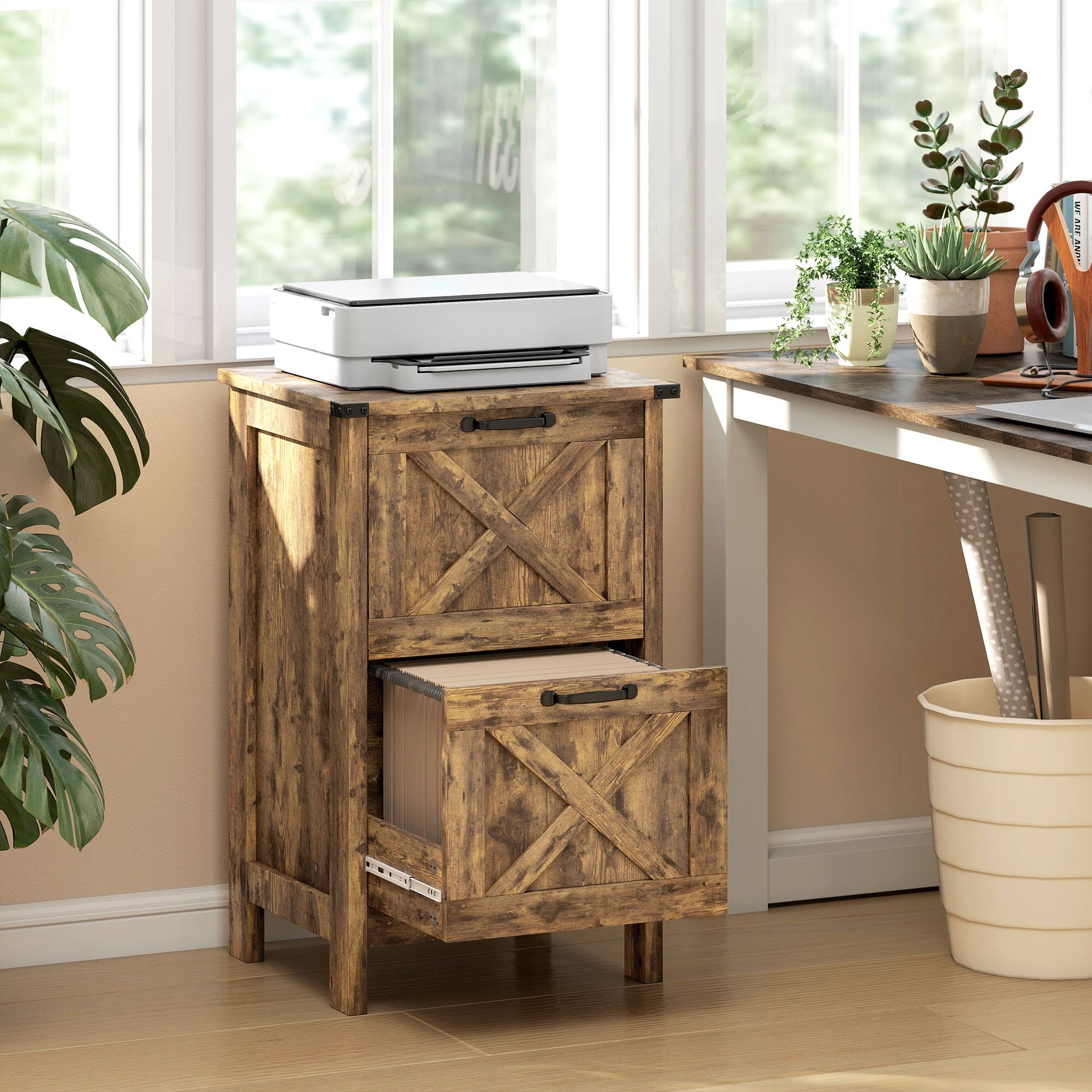 Alt View 8. Homcom - File Cabinet with 2 Drawers, Rustic Farmhouse Office Storage Cabinet for A4, Letter Size.