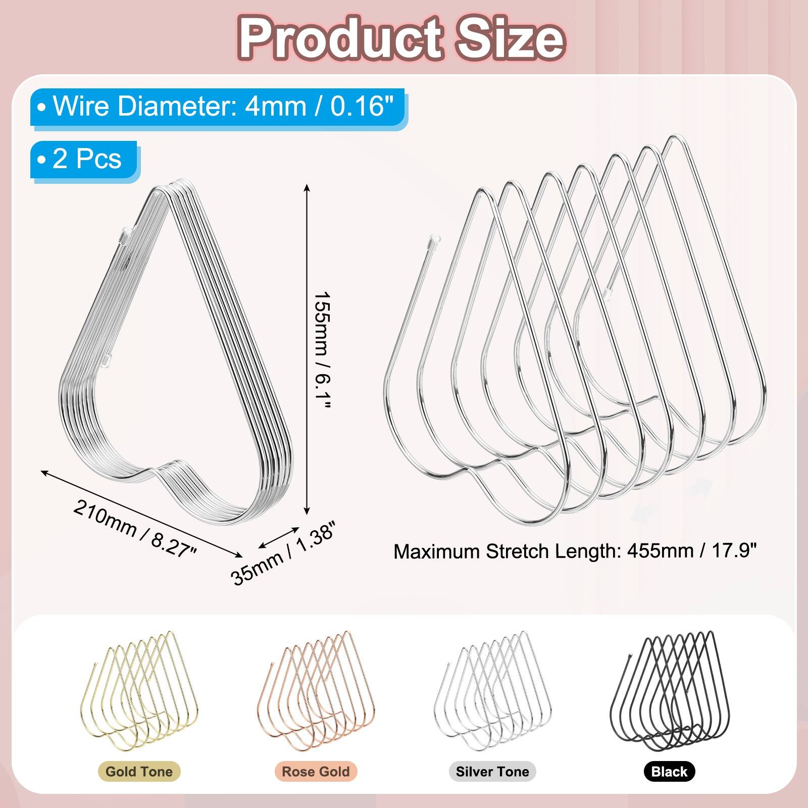 Product Size

- Wire Diameter: 4mm / 0.16"
- 2 Pcs

155mm / 6.1"
210mm / 8.27"
35mm / 1.38"

Maximum Stretch Length: 455mm / 17.9"

Colors:
- Gold Tone
- Rose Gold
- Silver Tone
- Black