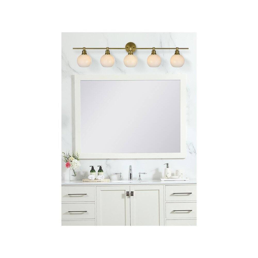 Alt View 4. Living District - Collier 5 Light Satin Gold and Frosted White Glass Wall Sconce - Satin Gold.