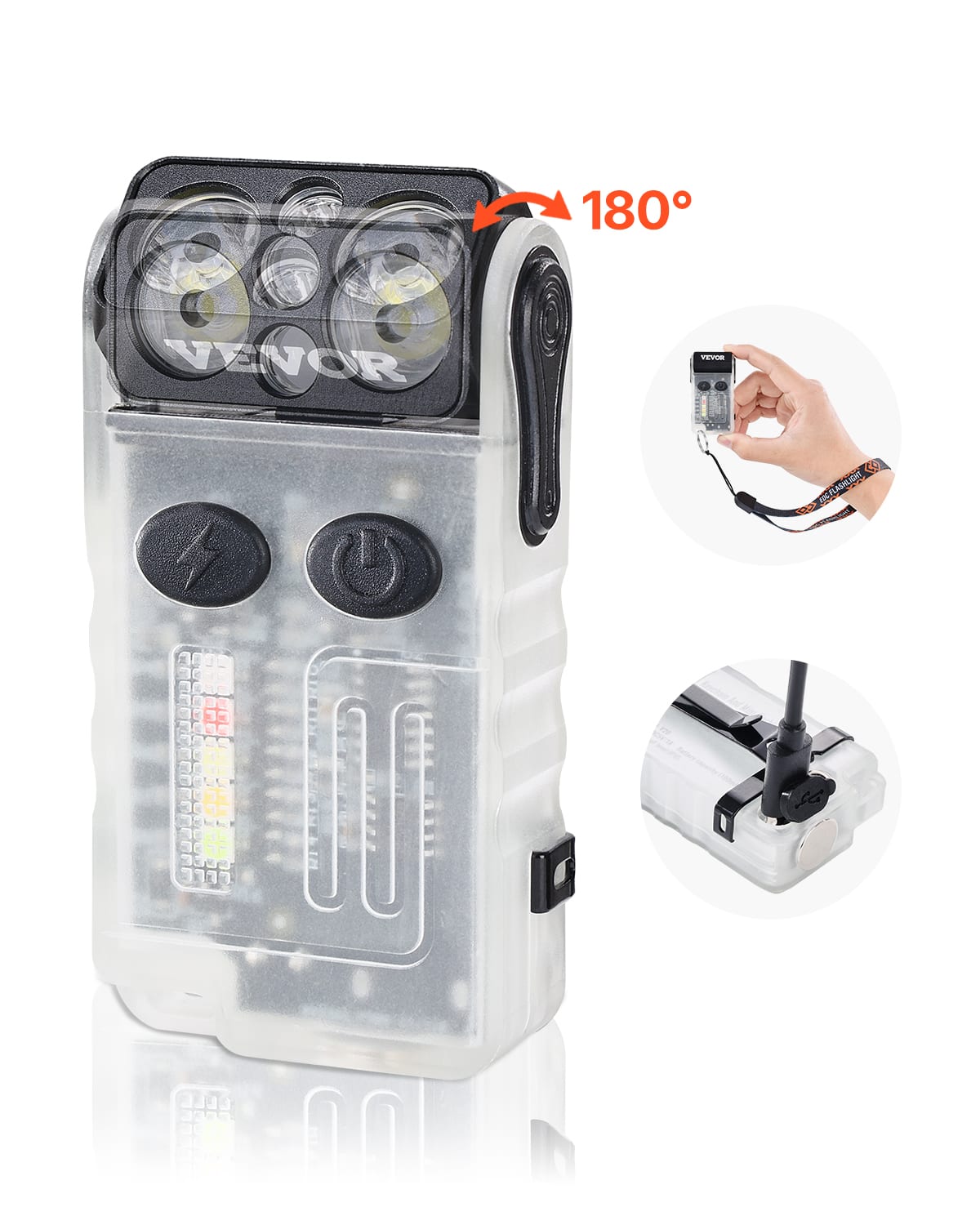 VEVOR - Rechargeable Keychain Flashlight, Mini LED Flashlight with 13 Lighting Modes, Portable Pocket Flashlight with Clip - Transparent + Black