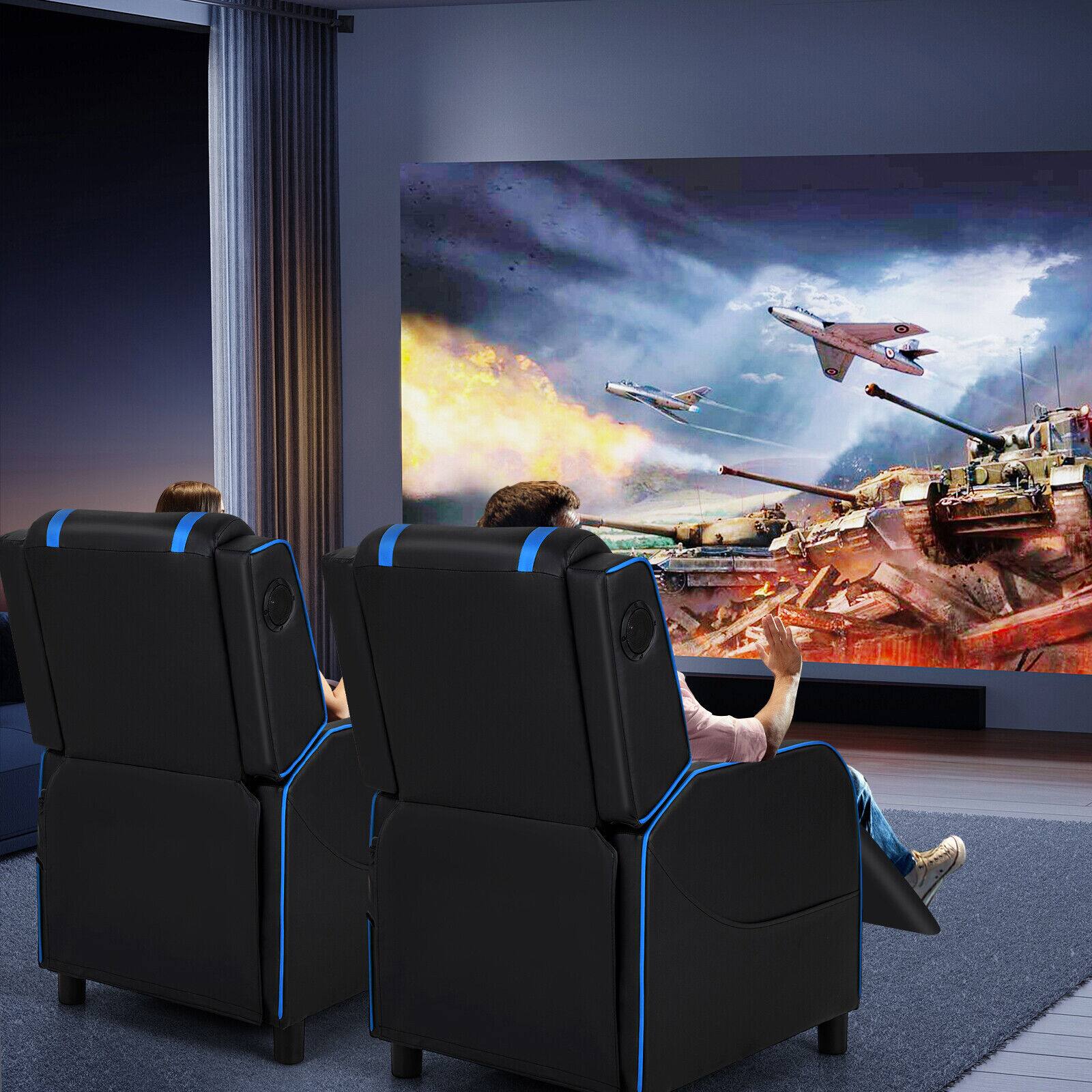 Alt View 8. Ecooso - Office Chair PU Leather Massage Gaming Recliner with Side Storage Pockets - Blue.