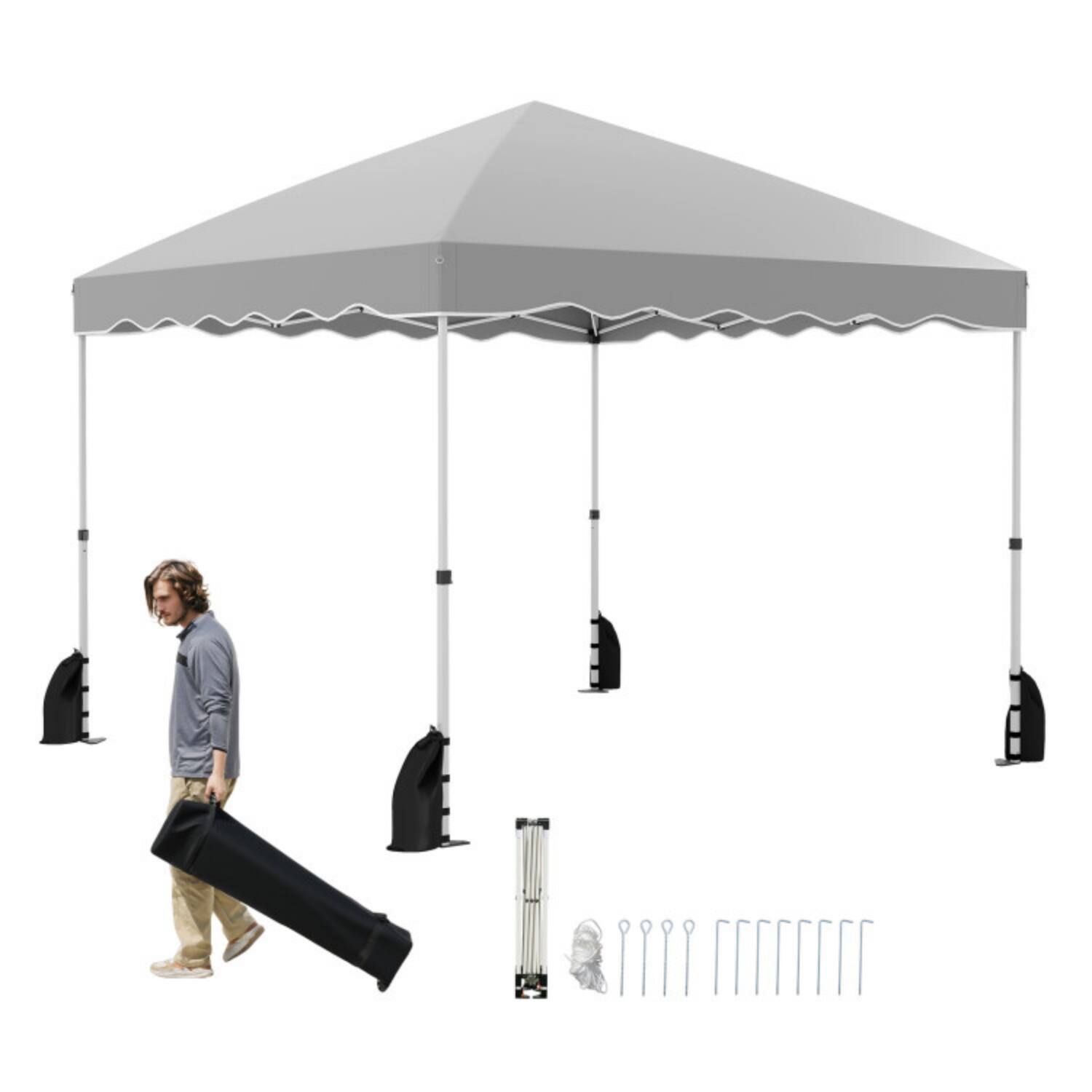 Alt View 5. Mondawe - 10 x 10 FT Pop-Up Canopy Tent with Wheeled Carry Bag and 8 Stakes - Gray.