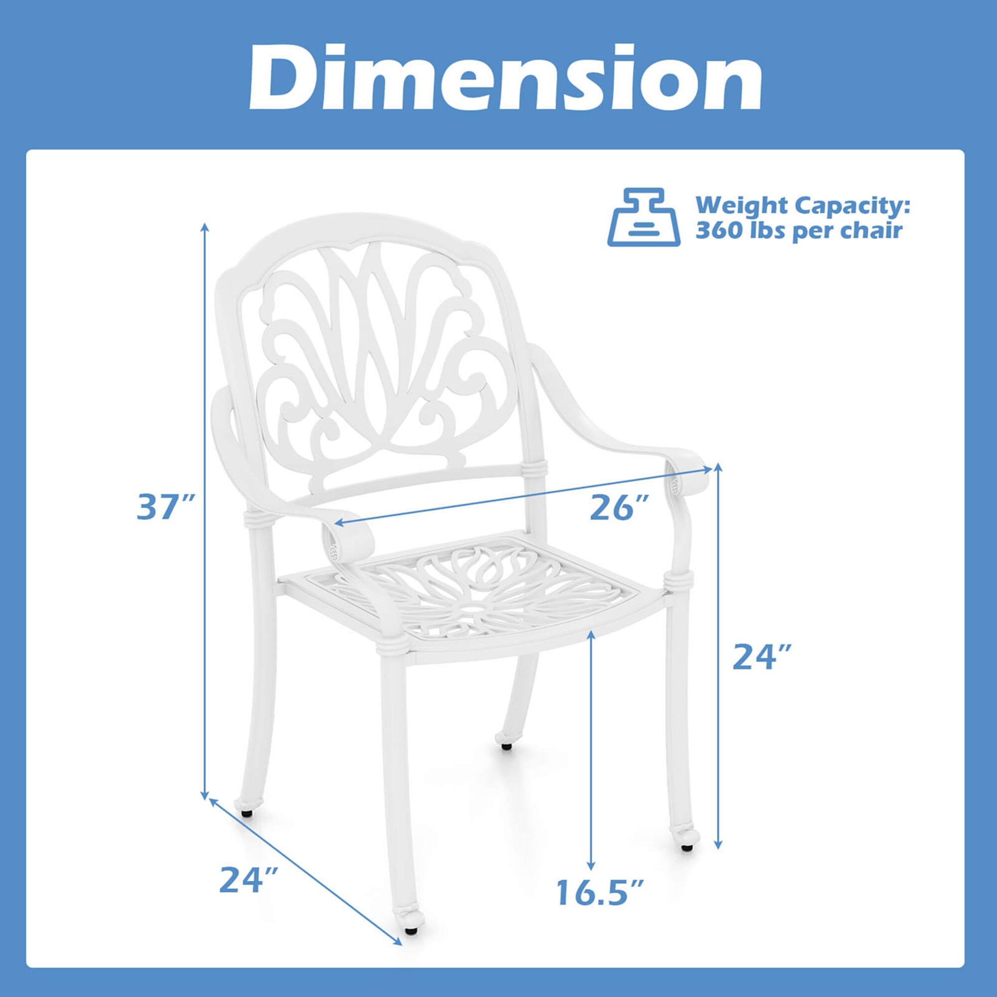 Dimension Weight Capacity: 360 lbs per chair 37" 26" 24" 24" 16.5"