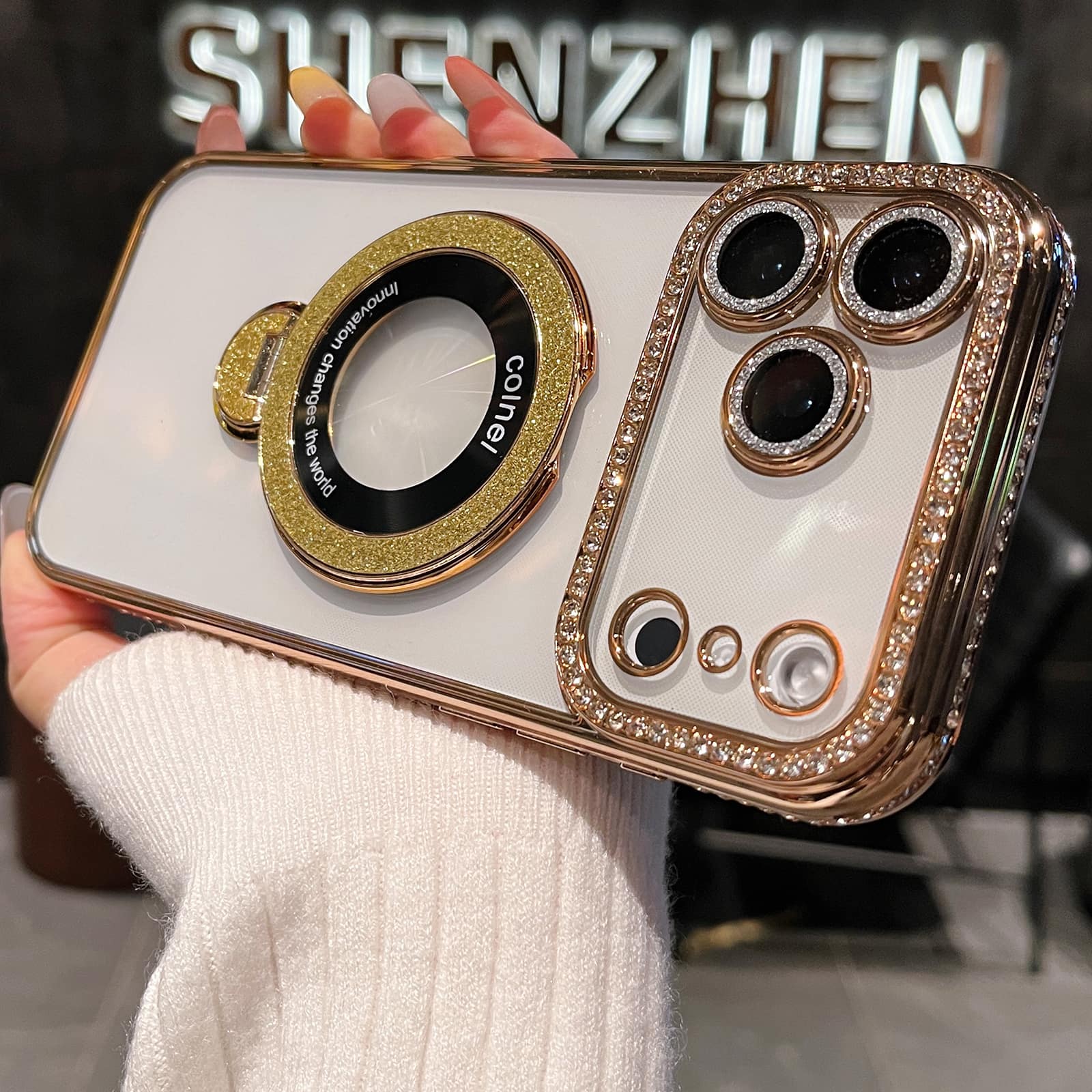 Photos - Case Apple Dteck - Clear Glitter Rhinestone for iPhone 17 Pro Max with Metal Ring Stand,Shockproof Slim Transparent Cover