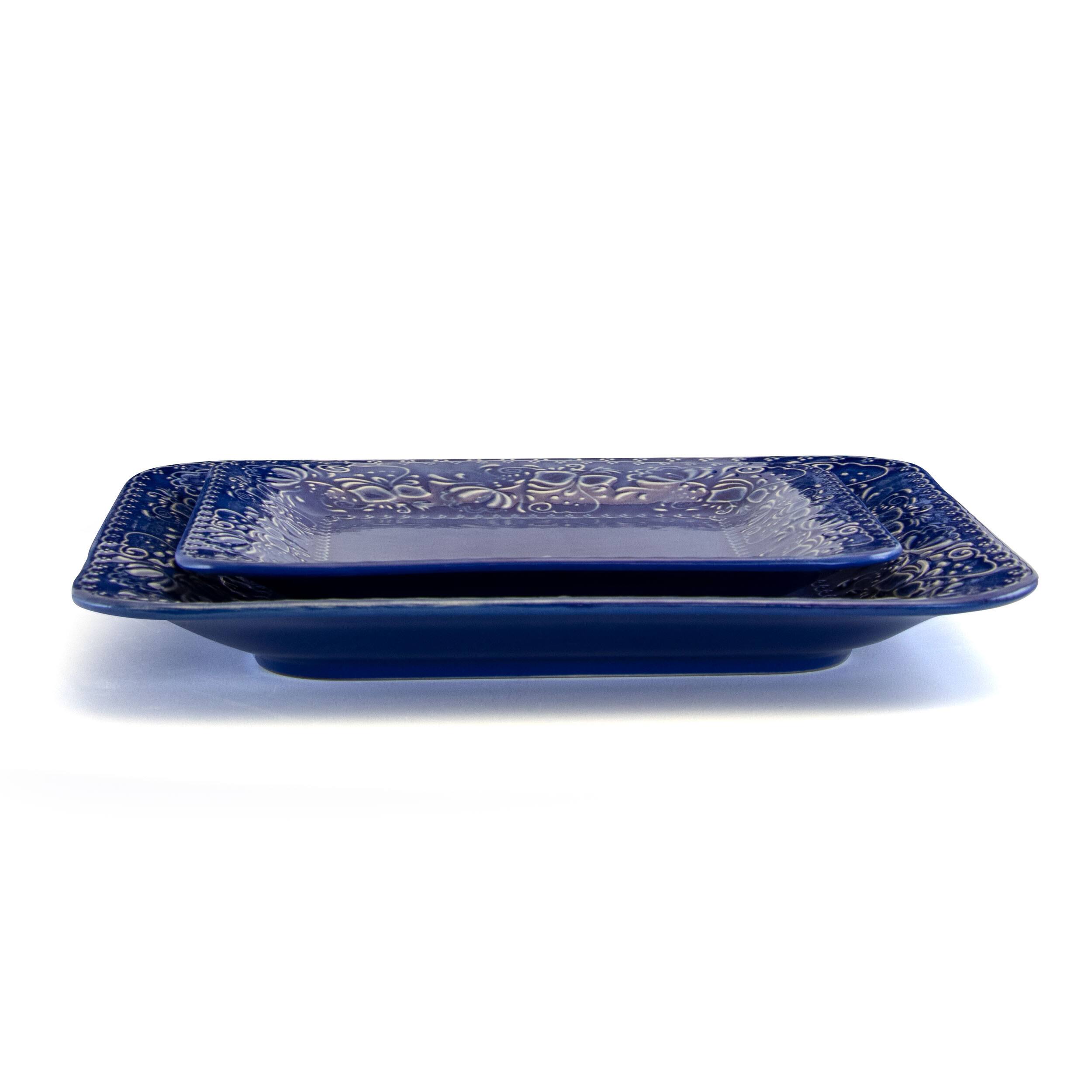 Alt View 9. Elama - Elama Indigo Lotus 16 Piece Square  Dinnerware Set - Indigo.