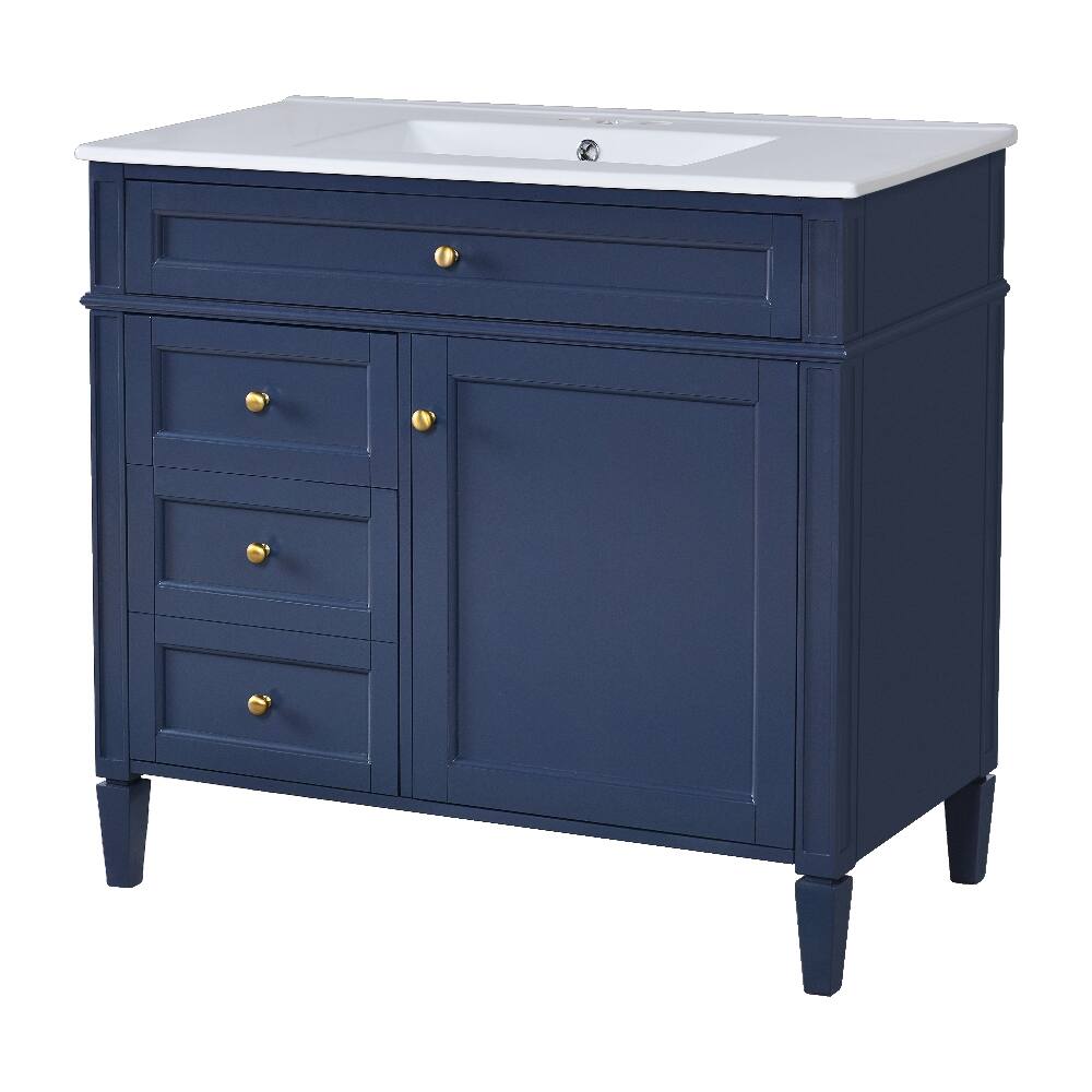Alt View 10. Loheer - Loheer 36 inch blue bathroom vanity with sink Modern Single Sink Bathroom Vanity with 2 Drawers and Tip-out Drawer - Blue.