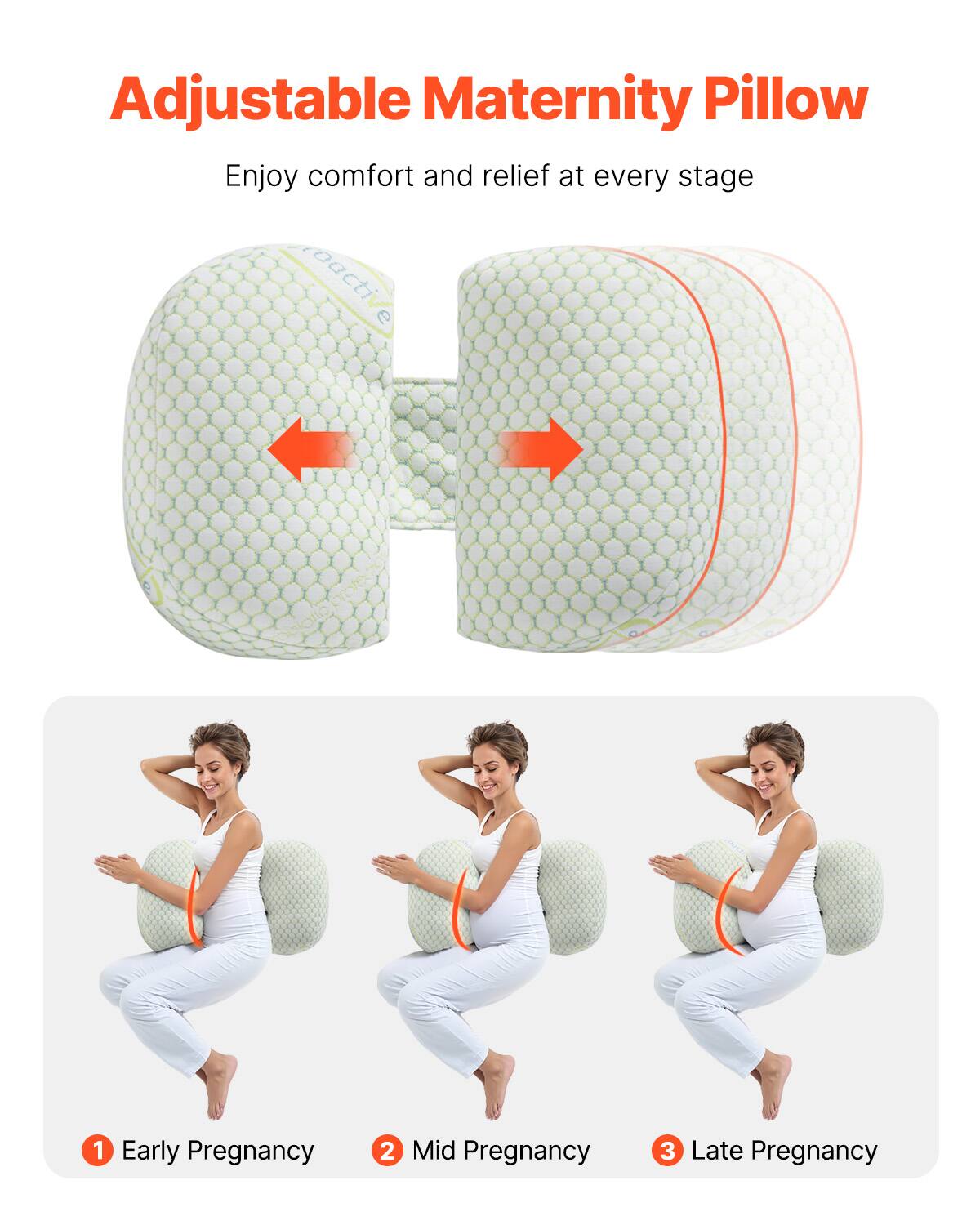 Adjustable Maternity Pillow  
Enjoy comfort and relief at every stage  

1. Early Pregnancy  
2. Mid Pregnancy  
3. Late Pregnancy