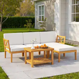 Kadyn - Patio Furniture Sets,Outdoor & Patio Furniture Sets,5 Pieces Acacia Wood Patio Furniture Set - White