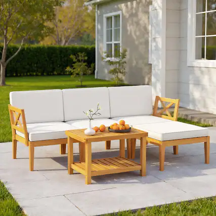 Front. Kadyn - Patio Furniture Sets,Outdoor & Patio Furniture Sets,5 Pieces Acacia Wood Patio Furniture Set - White.