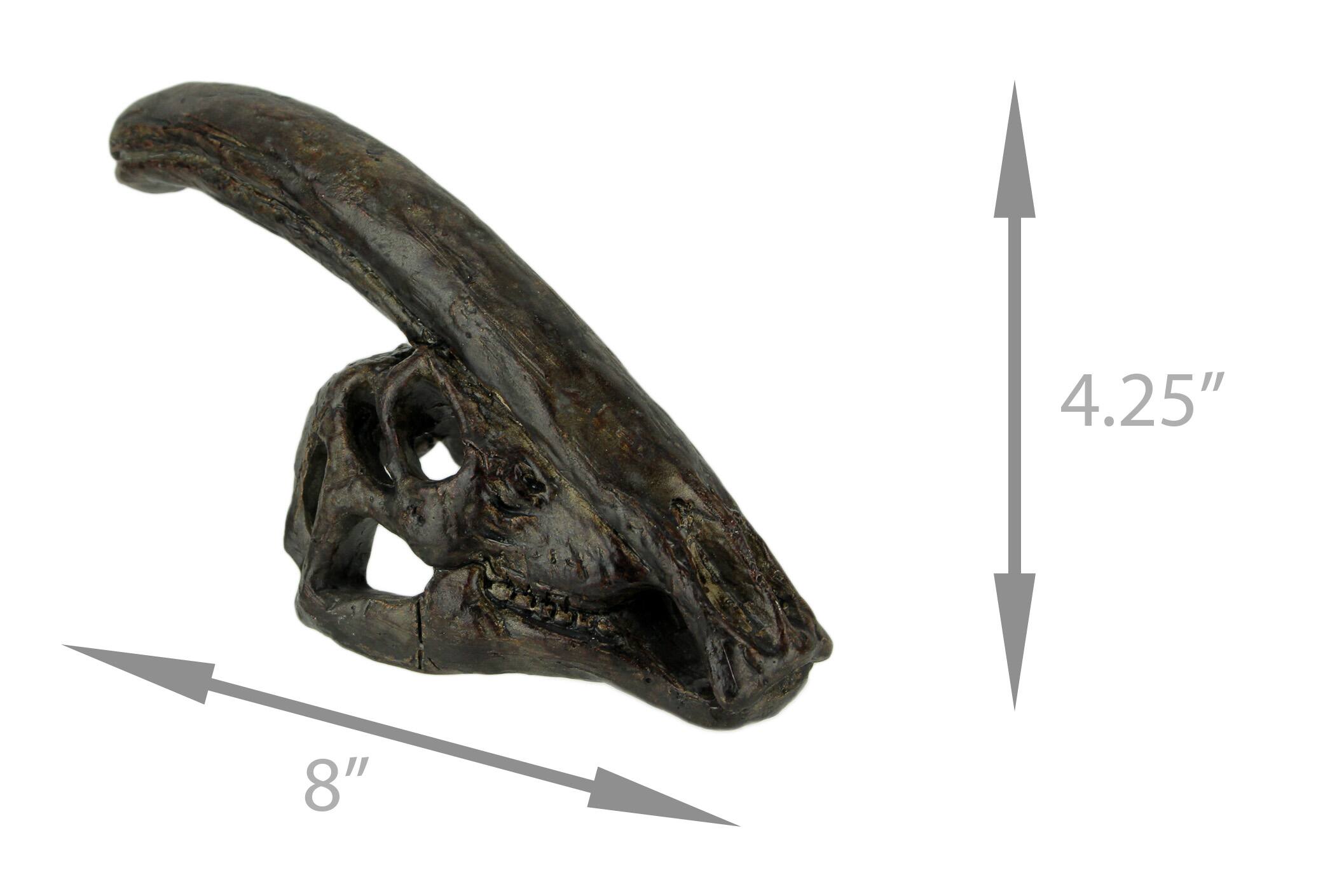 Alt View 3. Zeckos - 8 in Parasaurolophus Dinosaur Skull Fossil Resin Statue Home Office Decor - Brown.