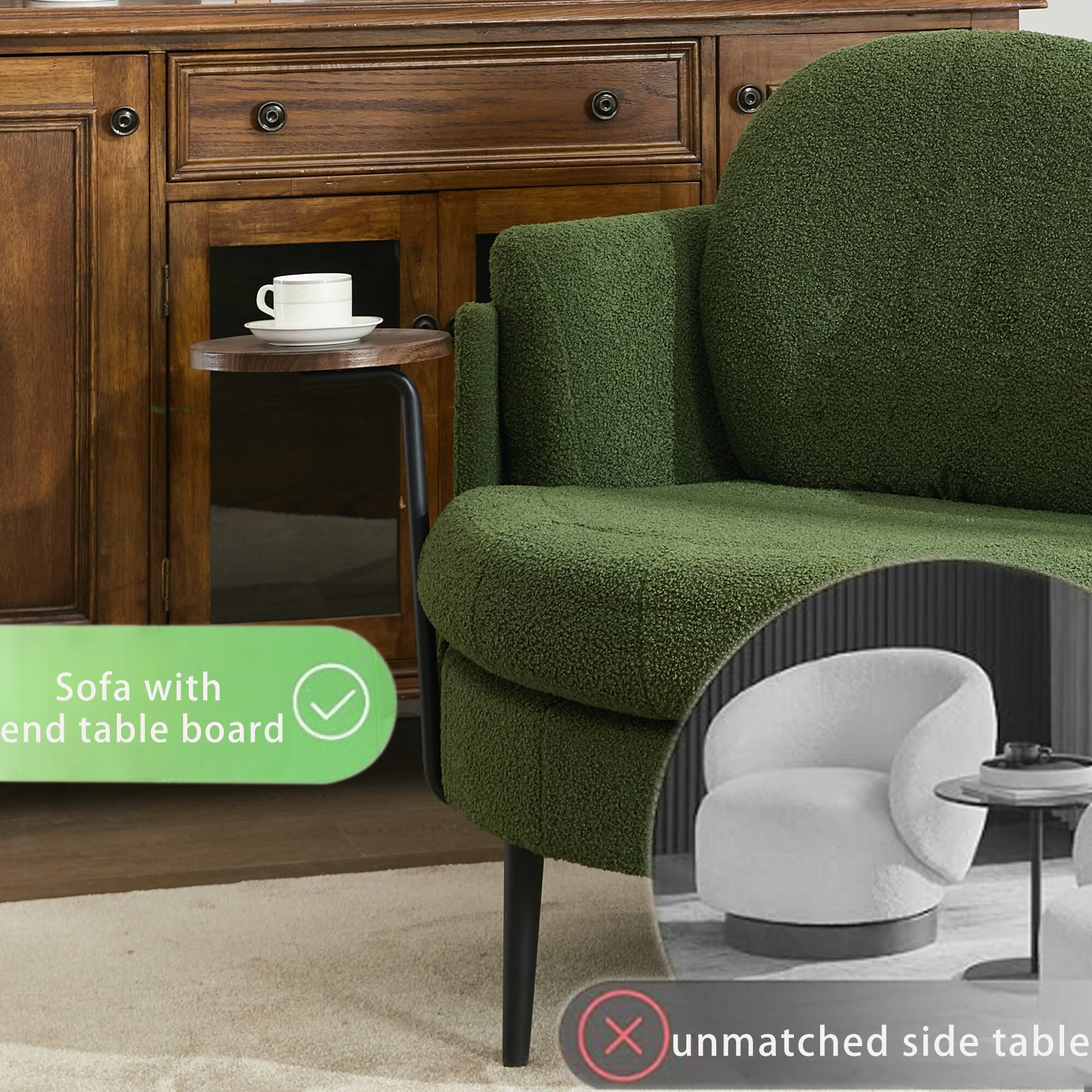 Sofa with end table board

unmatched side table