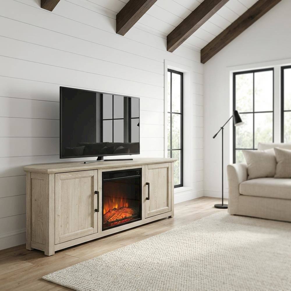 Alt View 1. FurniFact - Black Corner Fireplace TV Stand for 65+ Inch Flat Screens with Ample Storage - Black.