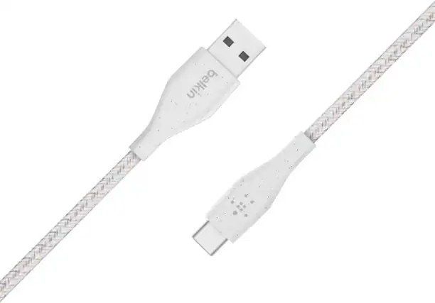 Front. Belkin - Belkin DuraTek Plus USB C to USB Cable - USB-A Cable W/Leather Strap - Ultra-Strong Charging Cable W/Flexible Insulation - white.