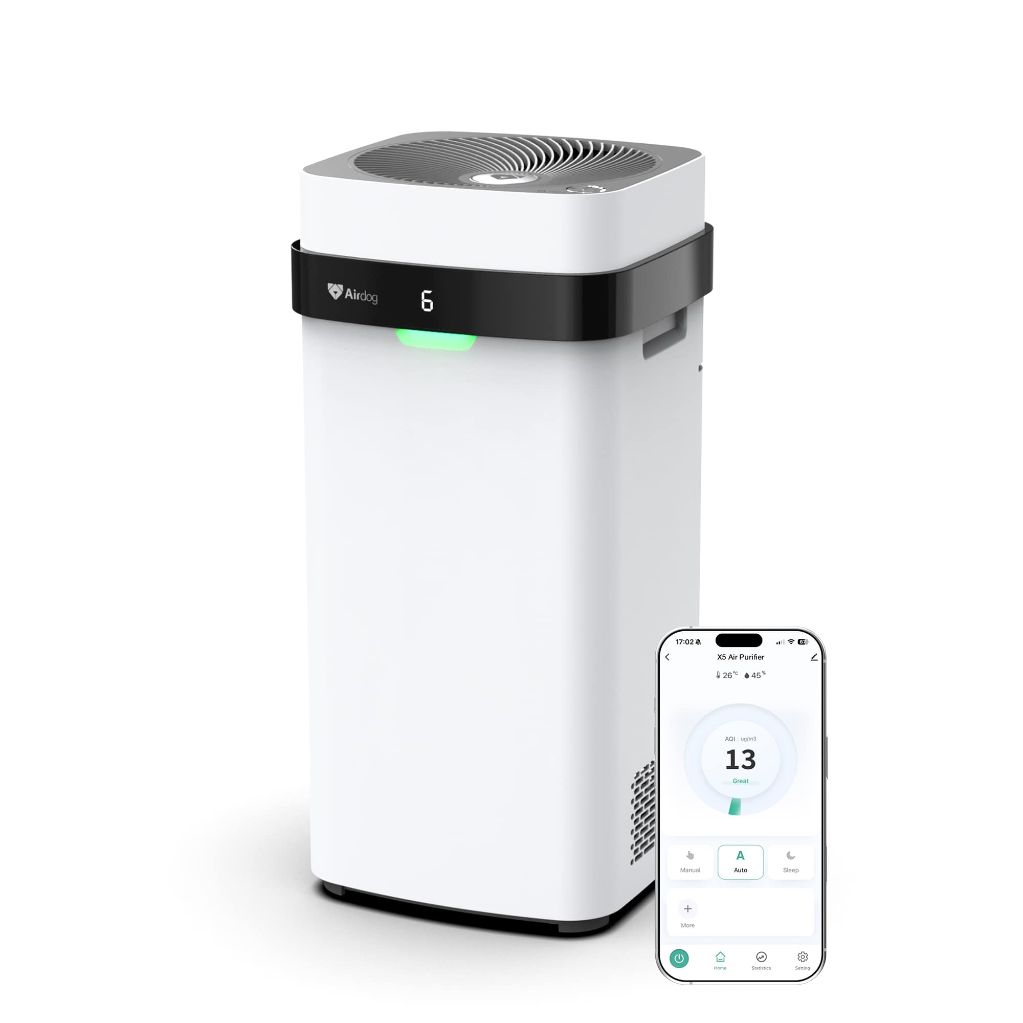 Airdog - X5 Air Purifiers for Home Bedroom Office, Washable Filter Covers up to 1614 sq. ft. Remove Dust Smoke Mold - White