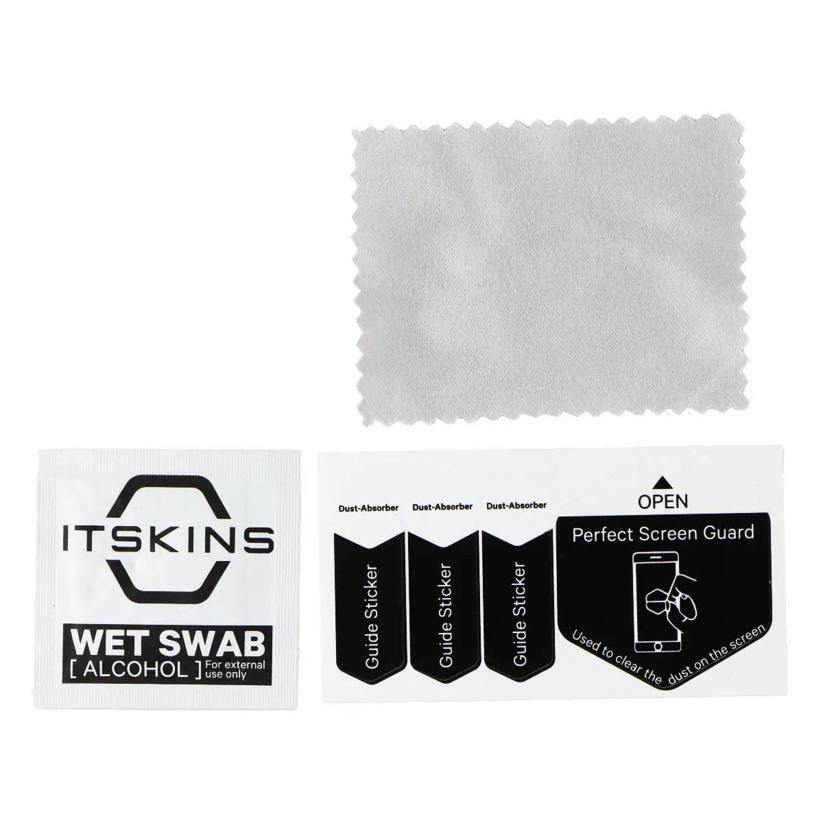 Dust-Absorber Dust-Absorber Dust-Absorber OPEN ITSKINS Perfect Screen Guard Sticker Sticker Sticker WET SWAB Guide Guide Guide Used screen to the [ ALCOHOL ] use For external only clear dust on the