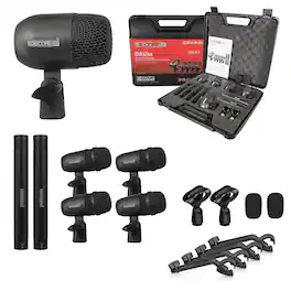 5 CORE - Drum Microphone Kit 7Pc All Metal Drummer Mics Tom/Snare & Cymbals Wired Instrument Drums Set - Black