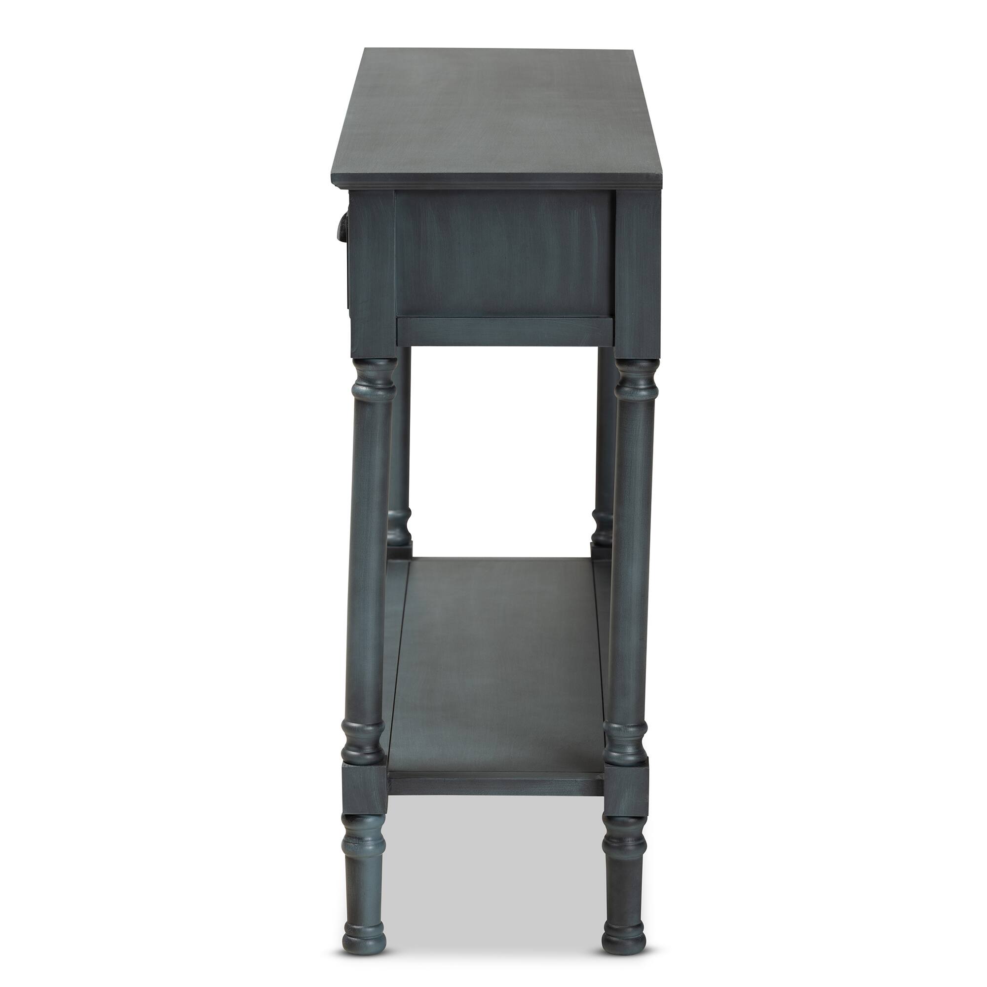 Back. Baxton Studio - Garvey French Provincial Dark Gray Wood 3-Drawer Entryway Console Table - Dark Blue Gray.
