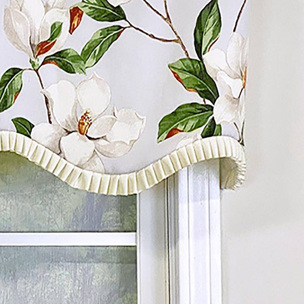 Left. RLF Home - RLF Home Magnolia Ruffled Provance Valance Gray. 3" Rod Pocket, Layered. 50" x 16" - Gray.