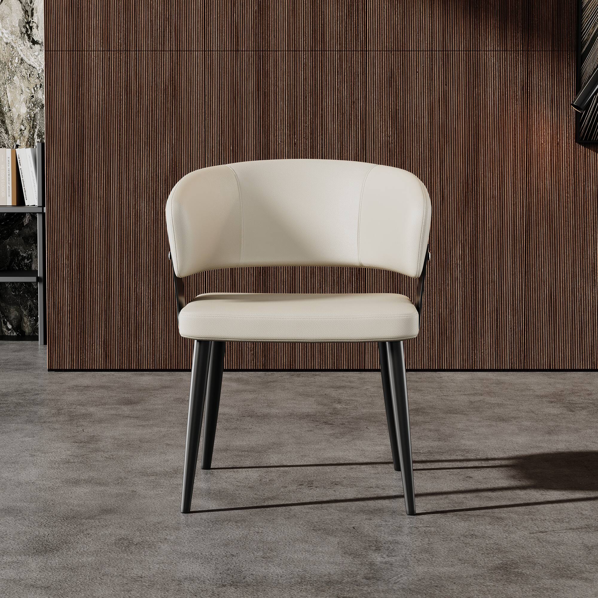 Left. luck idea - Dining Chairs Set of 2 Thick-Wide Arched Backrest Leather Upholstery - Off-white.