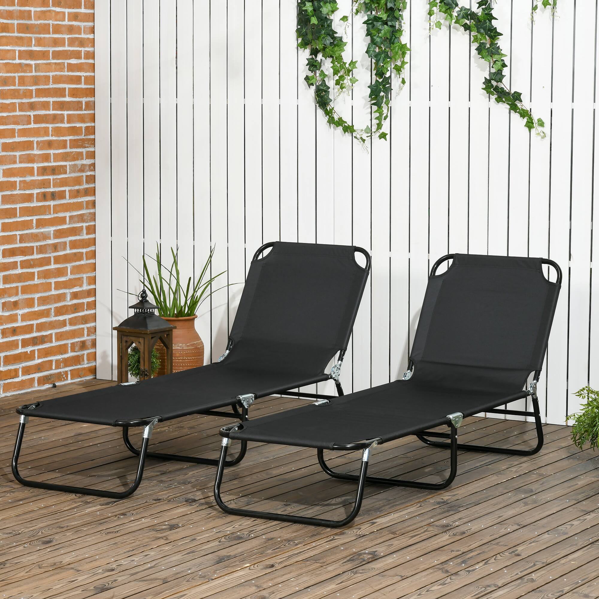 Alt View 1. Outsunny - 2 Piece Folding Chaise Lounge Pool Chairs, Outdoor Sun Tanning Chairs with 5-Level Reclining Back - Black.