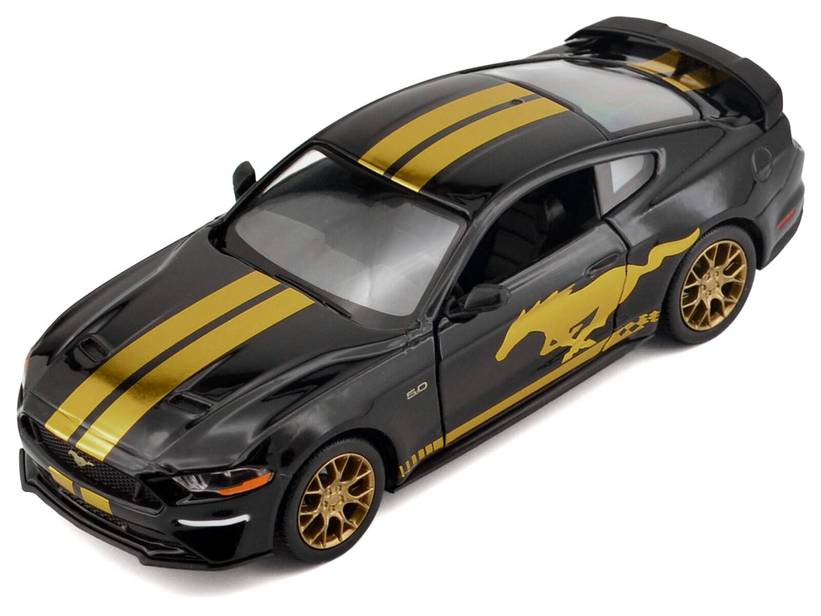 Alt View 5. Motormax - 2018 Ford Mustang GT 5.0 Black with Gold Stripes and Graphics "Midnight Eclipse" Series 1/24 Model Car by Motormax.