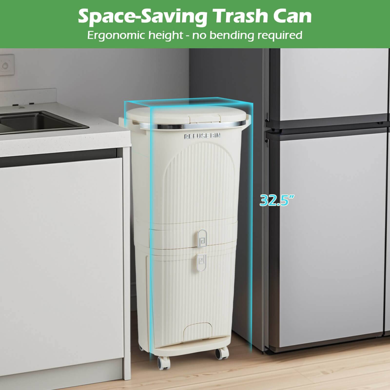 Space-Saving Trash Can  
Ergonomic height - no bending required  
32.5"