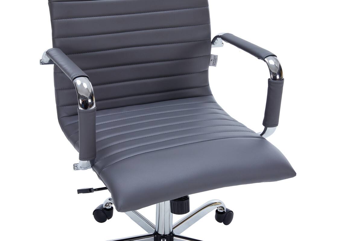 Alt View 4. LeisureMod - Harris Mid-Back Leather Office Chair Adjustable Height Tilt Computer Task Chair with 360-Degree Swivel - Grey.